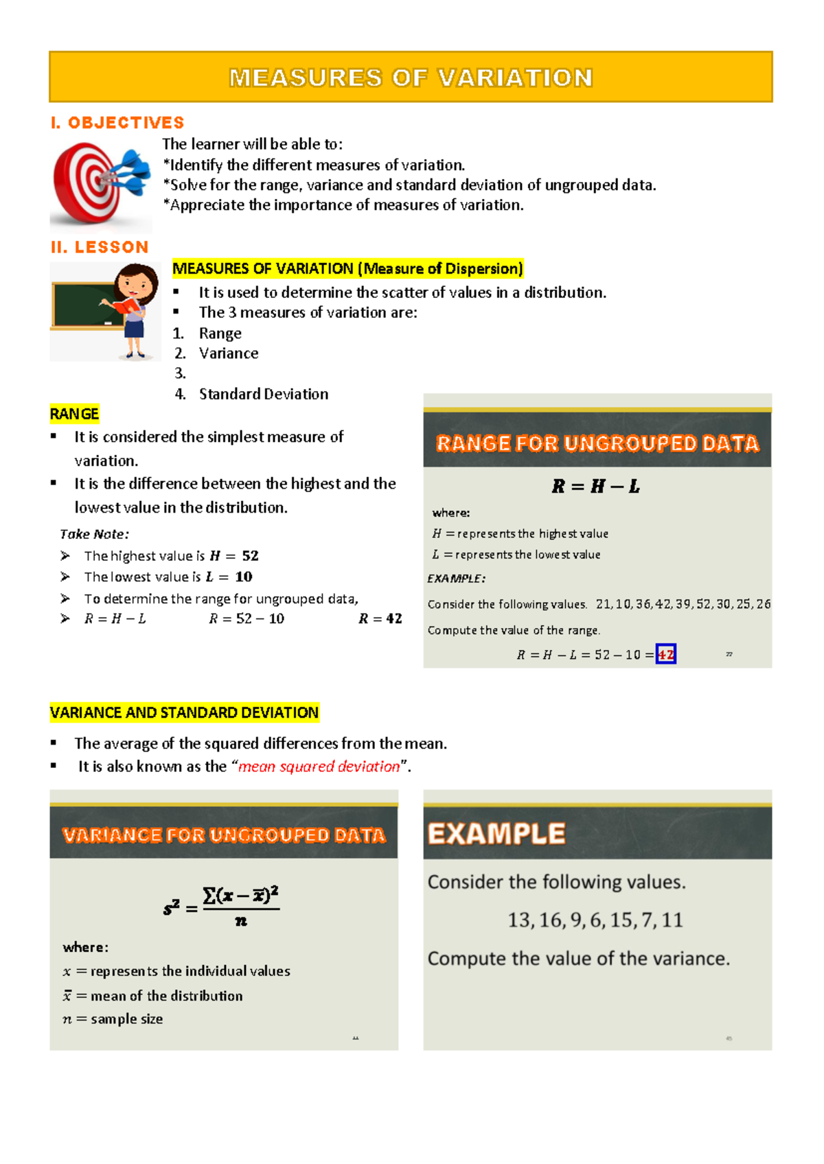 Q3 Measures OF Variation - I. OBJECTIVES The learner will be able to ...