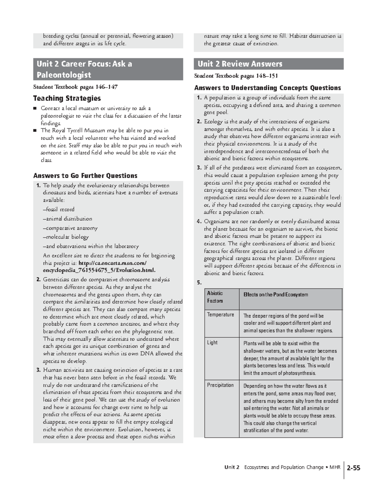 Bio 20 - Unit B Review Answers - breeding cycles (annual or perennial ...