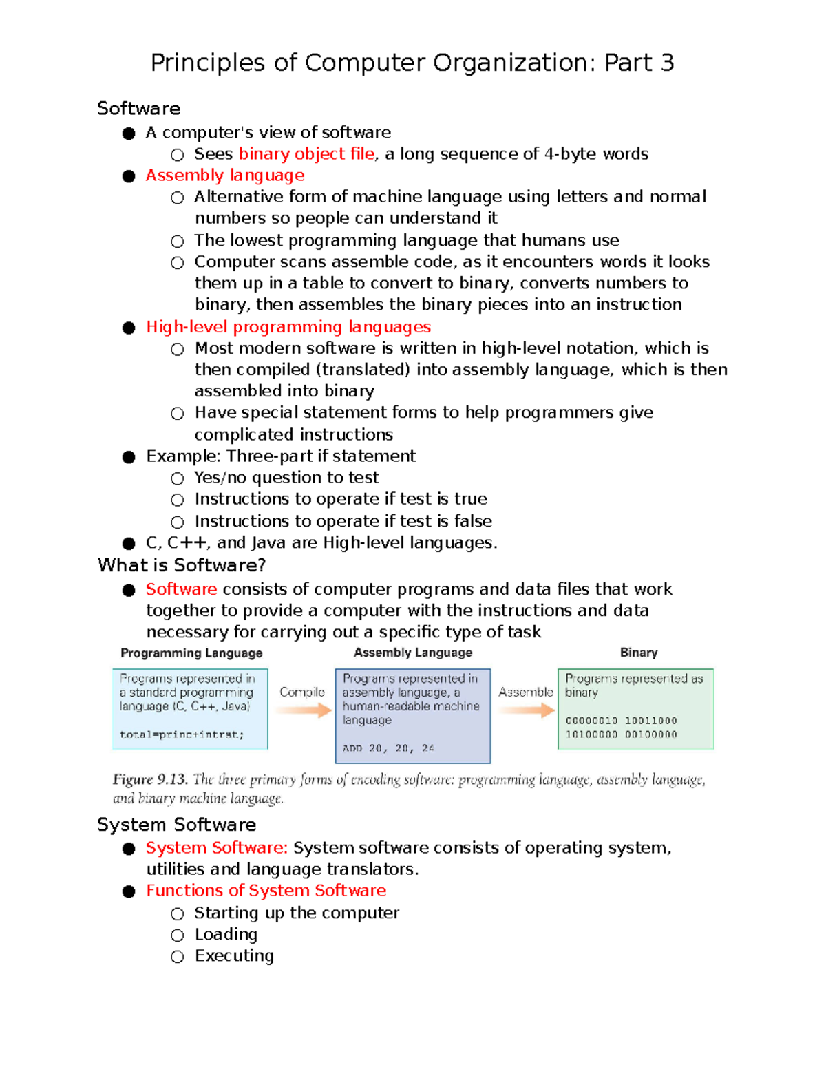 Principles of Computer Organization Part 3 Software A computer's view