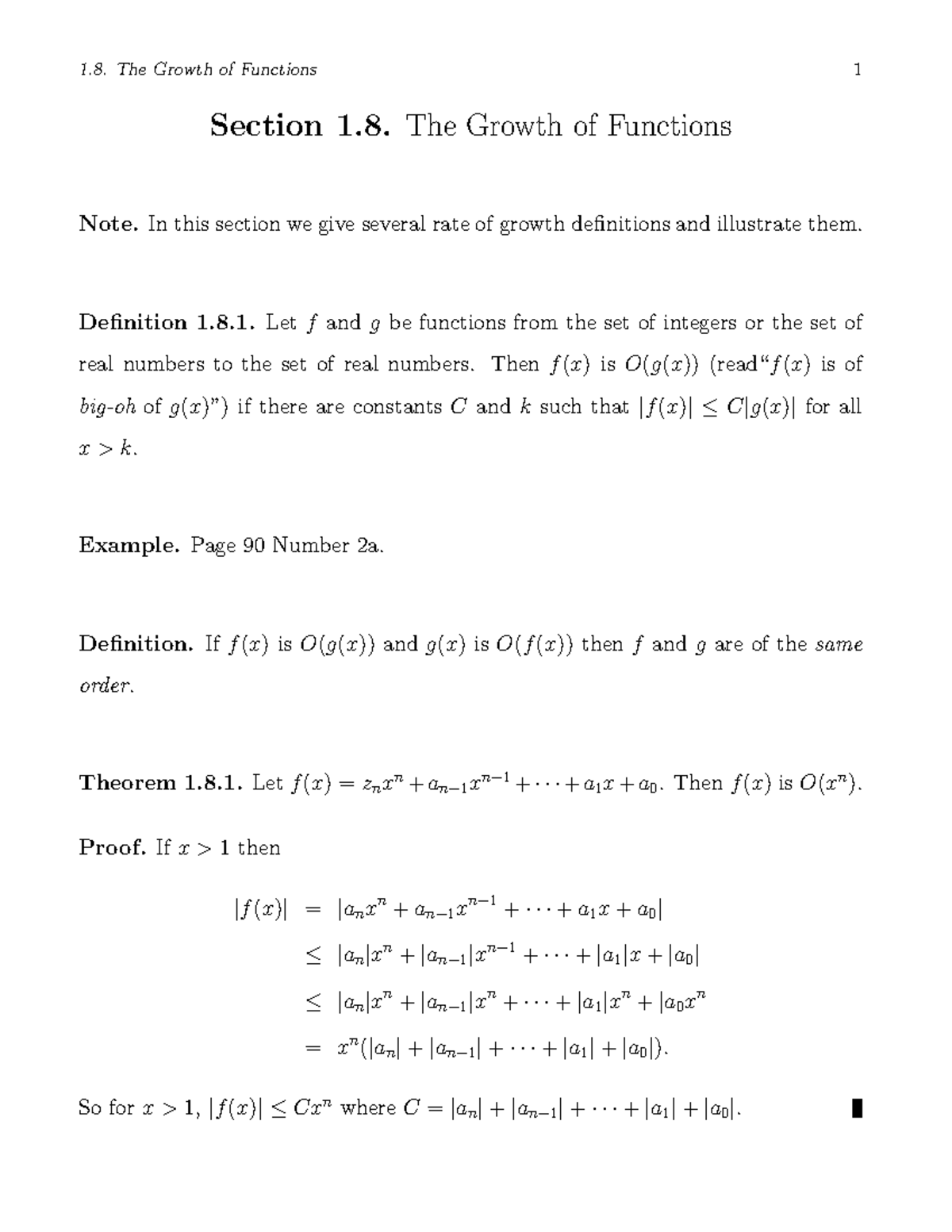 The Growth of Functions - The Growth of Functions Note. In this section ...