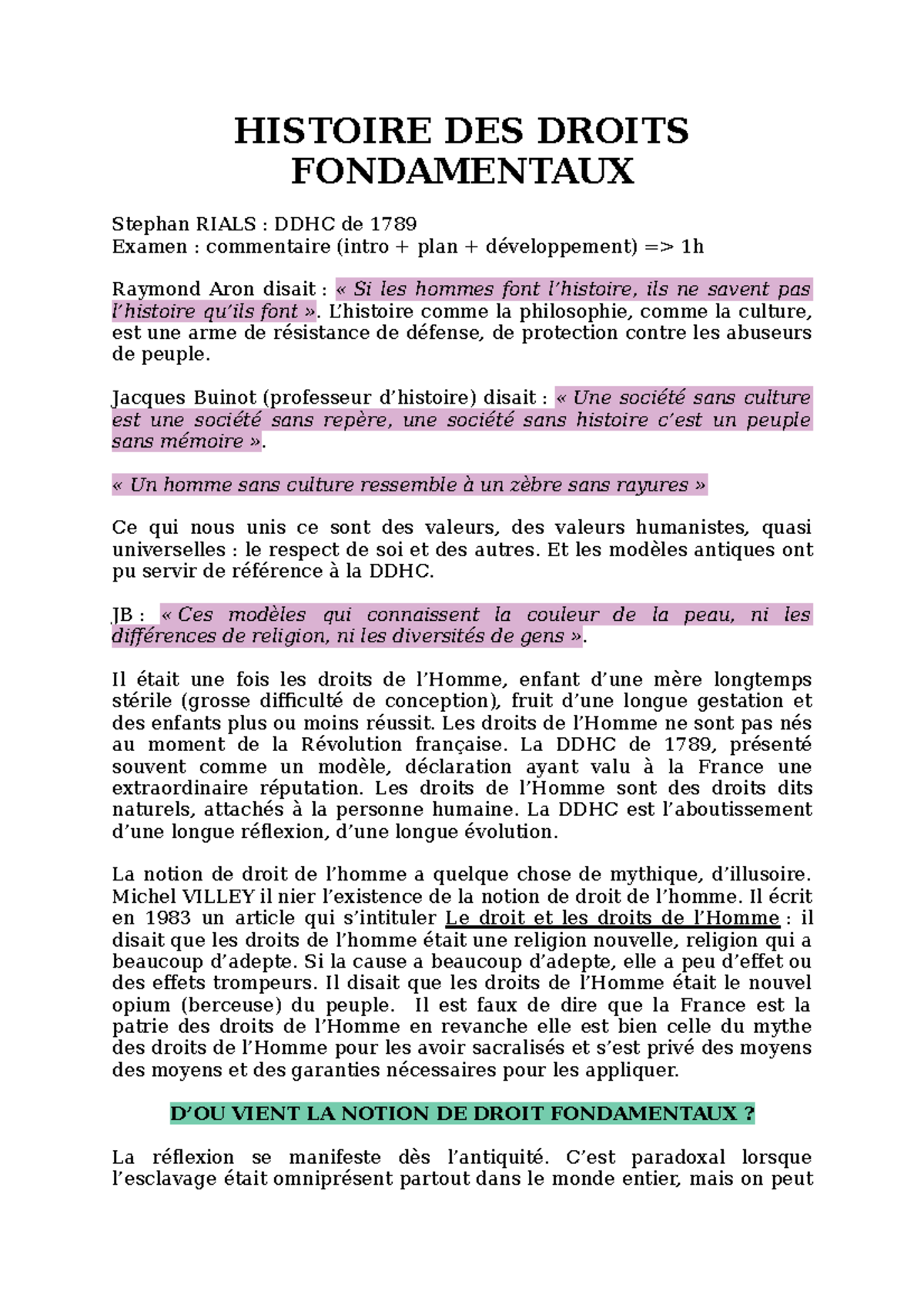 Histoire Des Droits Fondamentaux - L2 DROIT - HISTOIRE DES DROITS ...