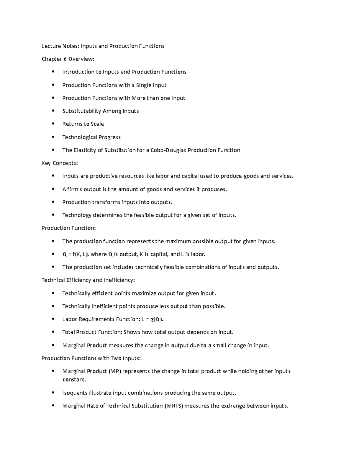Chapter 6 Overview Notes - Lecture Notes: Inputs and Production ...