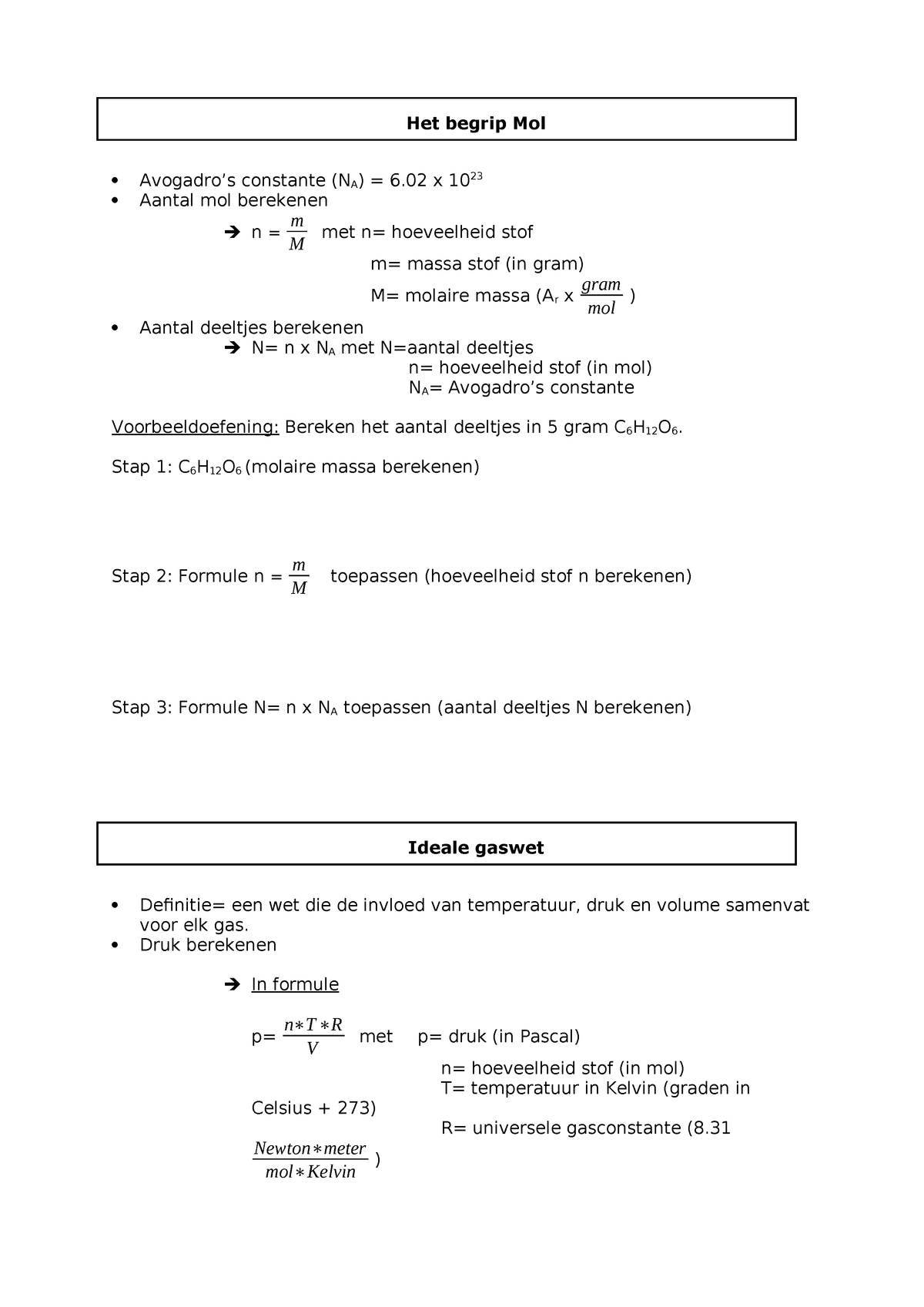 Samenvatting Examen Chemie Concentration Mol Getal Van Avogrado Studocu