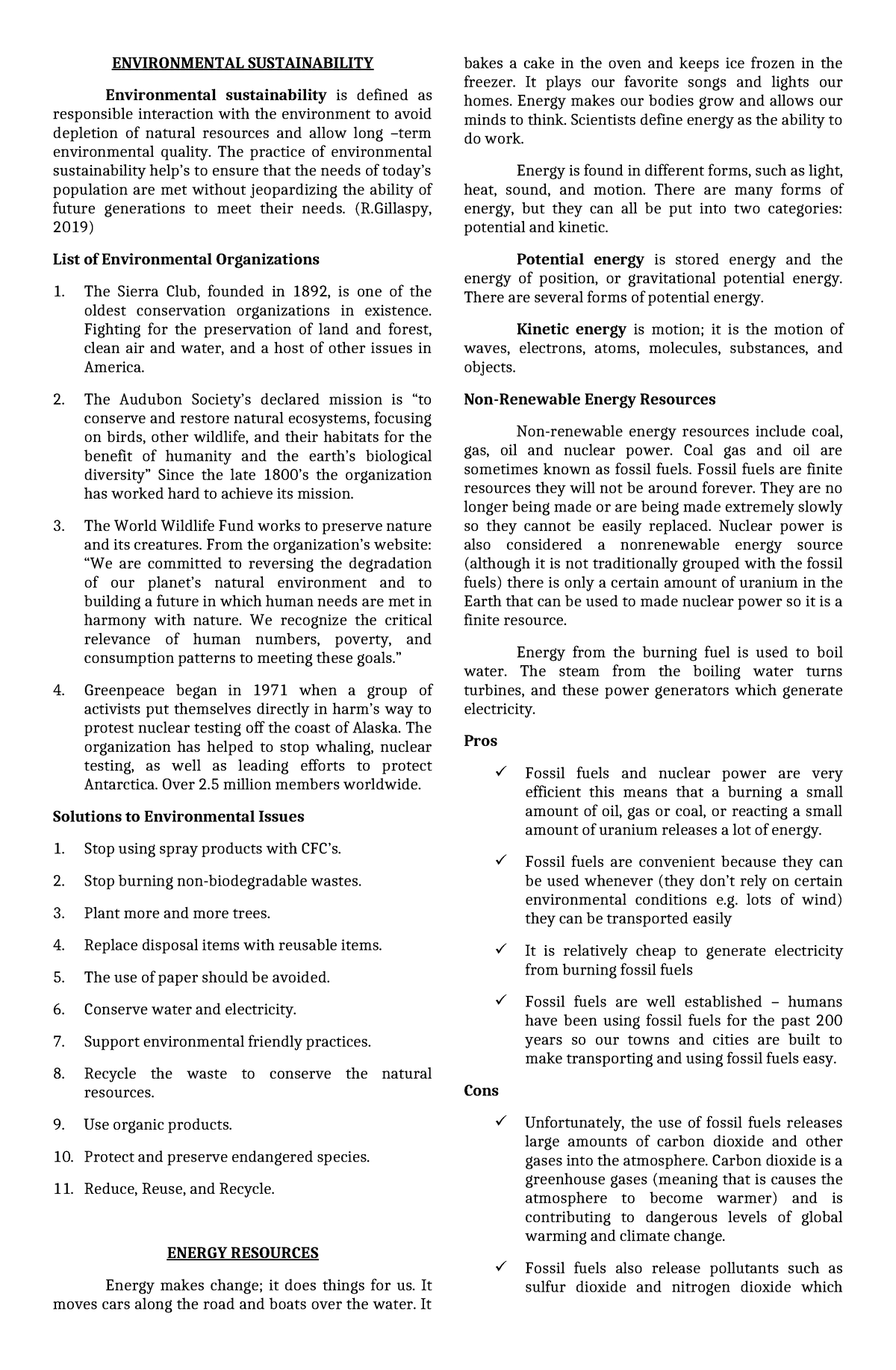 Elective Envi - ENVIRONMENTAL SCIENCE LECTURE NOTES - ENVIRONMENTAL ...