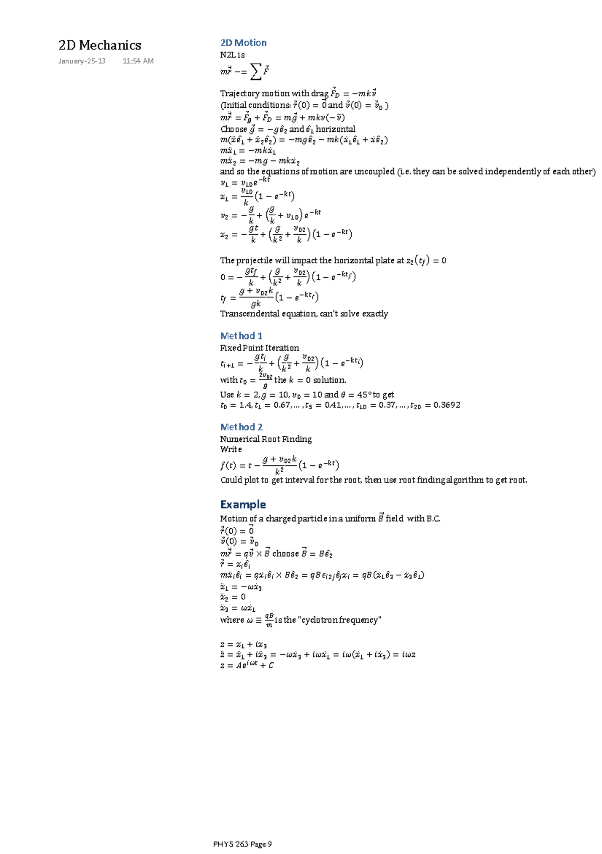 PHYS 263 - Classical Mechanics and Special Relativity - 2D Motion N2L ...
