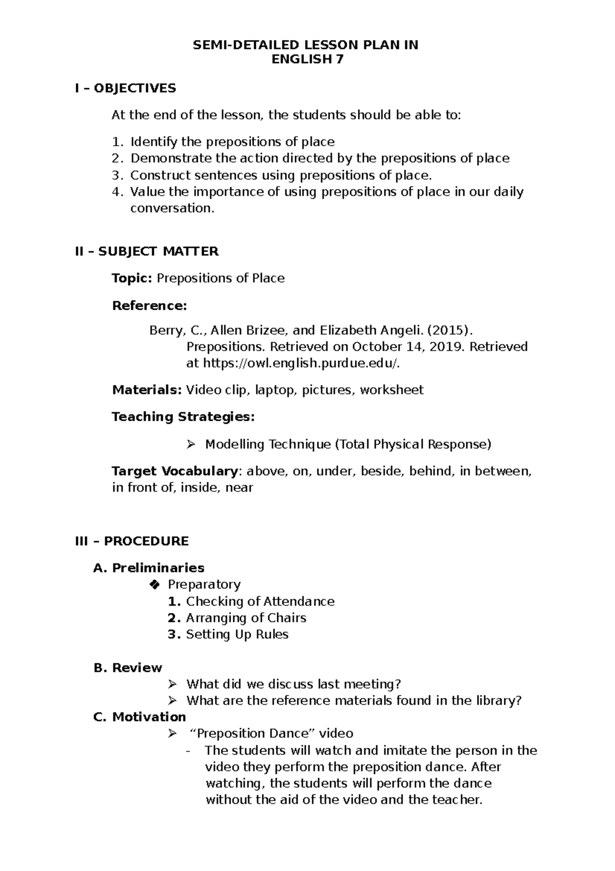 SEMI Detailed Lesson PLAN IN English 7 o - SEMI-DETAILED LESSON PLAN IN ...