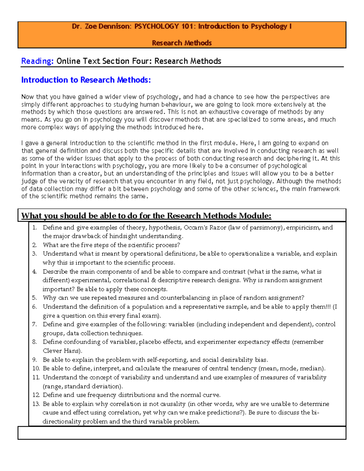 101 Module Four Research Methods File One Dr. Zoe Dennison