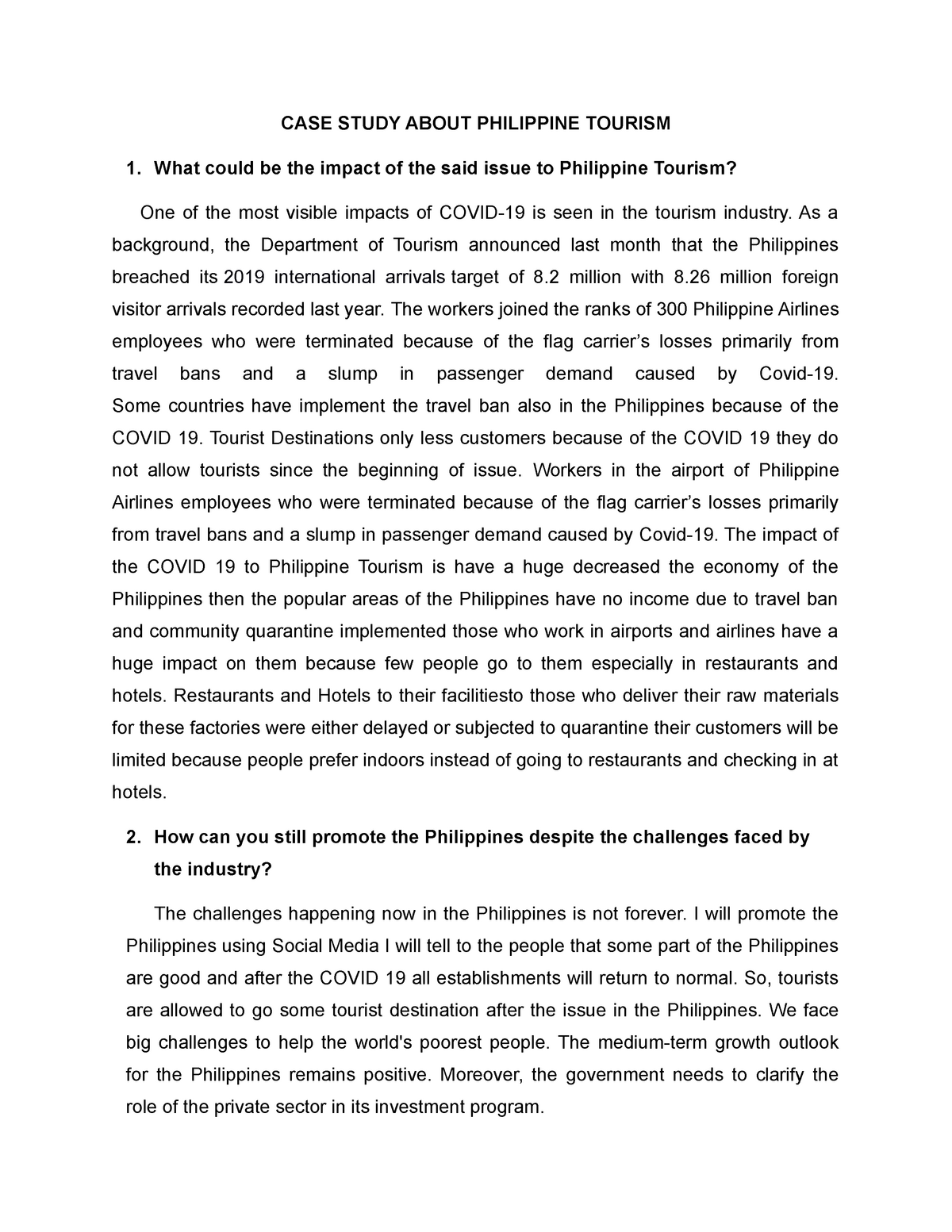 case study about tourism in the philippines