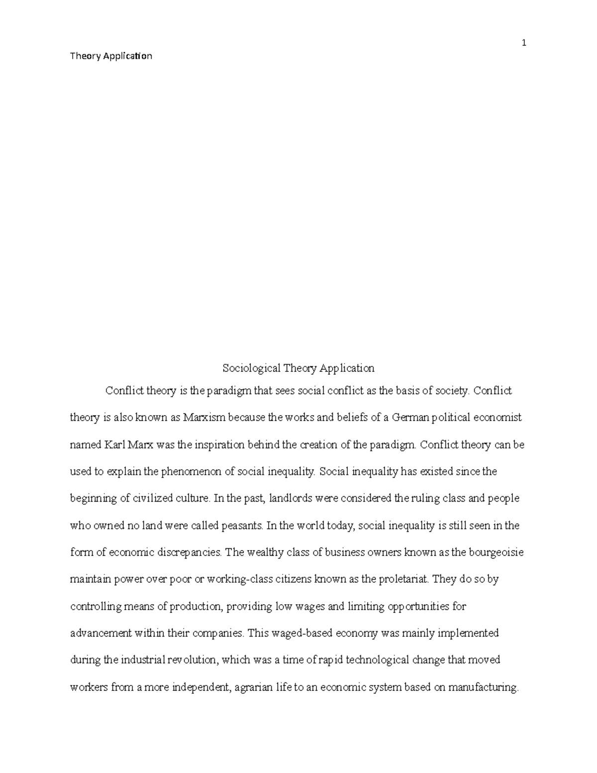 Sociologyassignment 1 - Theory Application 1 Sociological Theory ...
