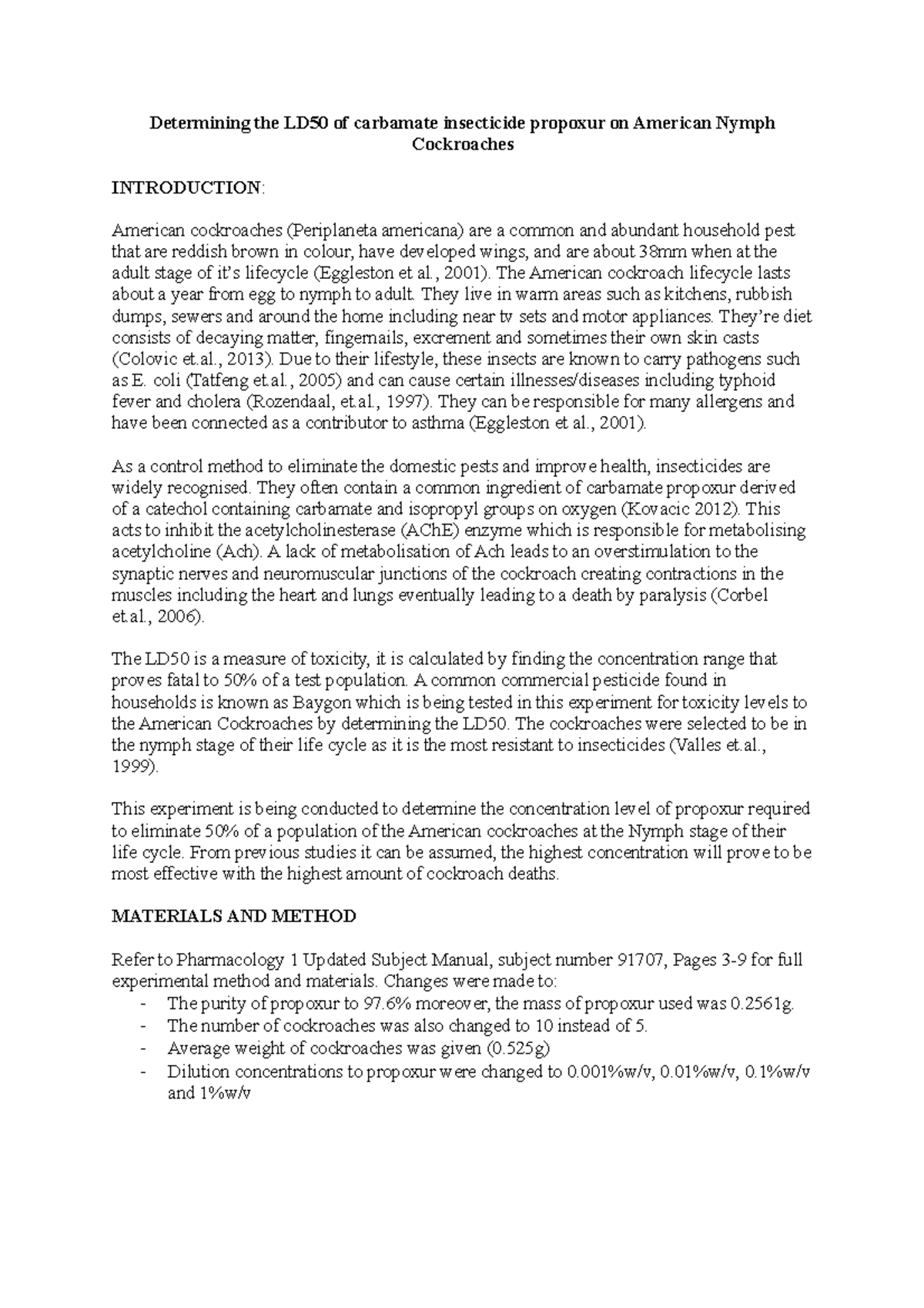 Pharmacology Report - Determining the LD50 of carbamate insecticide ...