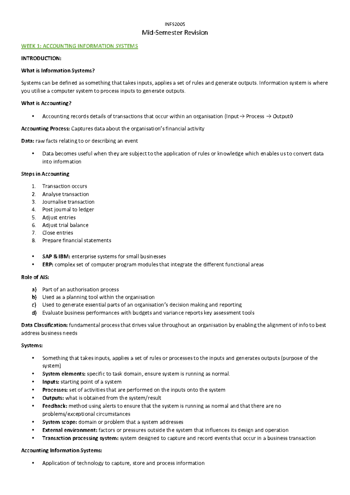 Comprehensive notes for accounting information systems week 1 week 12 ...