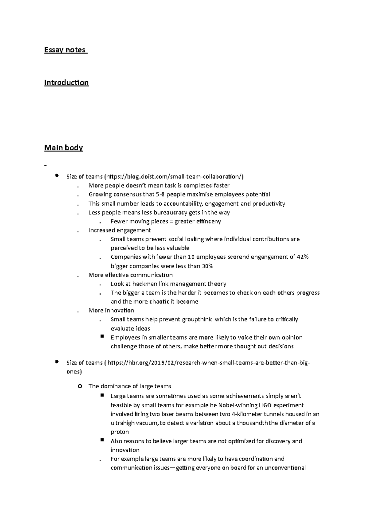 Essay notes 1002 - dont use - Essay notes Introduction Main body Size ...