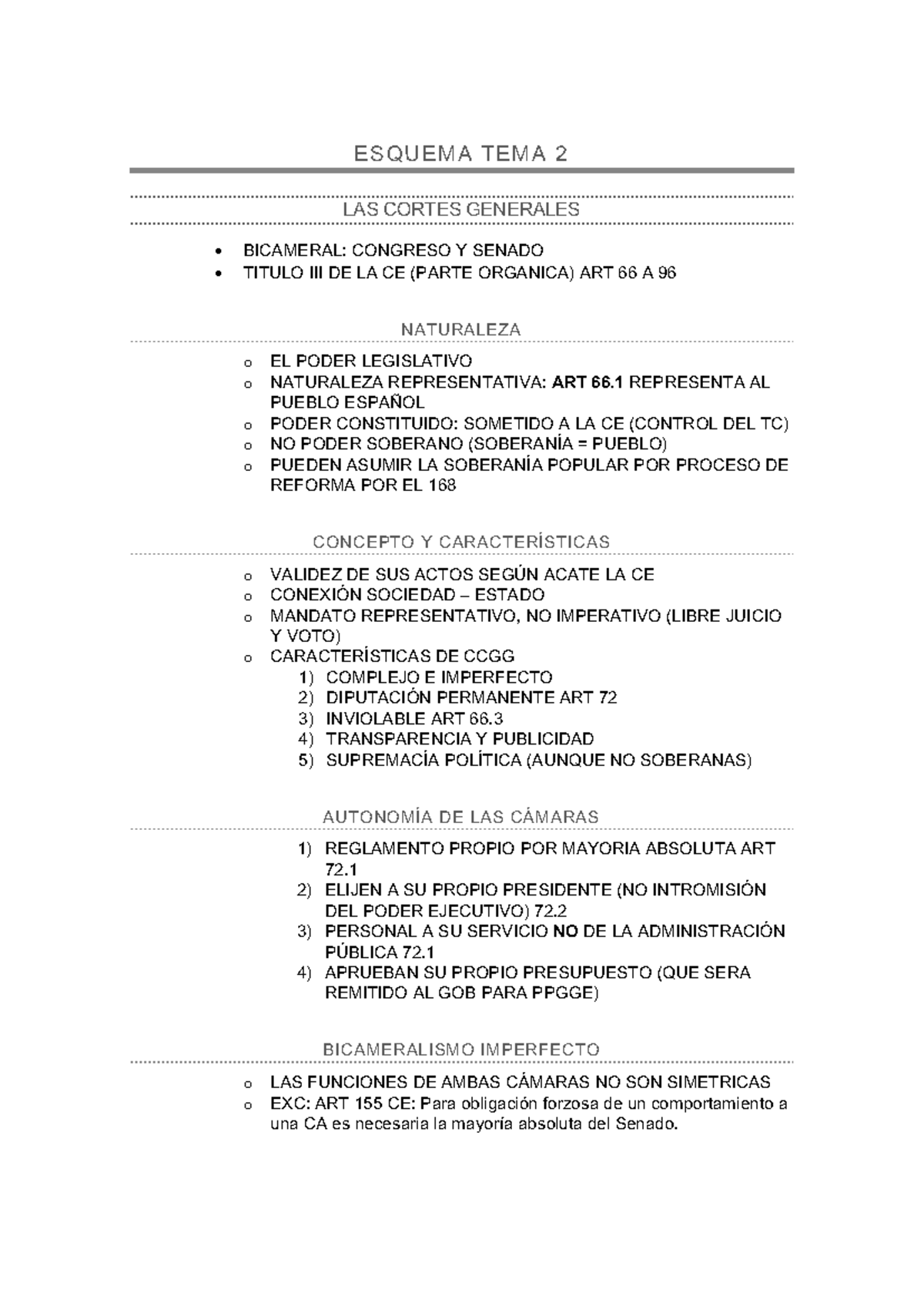 Esquema TEMA 2 Consti - ESQUEMA TEMA 2 LAS CORTES GENERALES • BICAMERAL ...