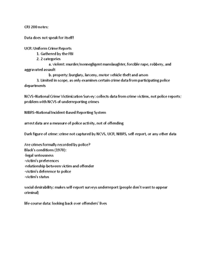 CRJ 100 Notes final - CRJ 100 NOTES: WEEK 1: Criminal Justice exists to ...