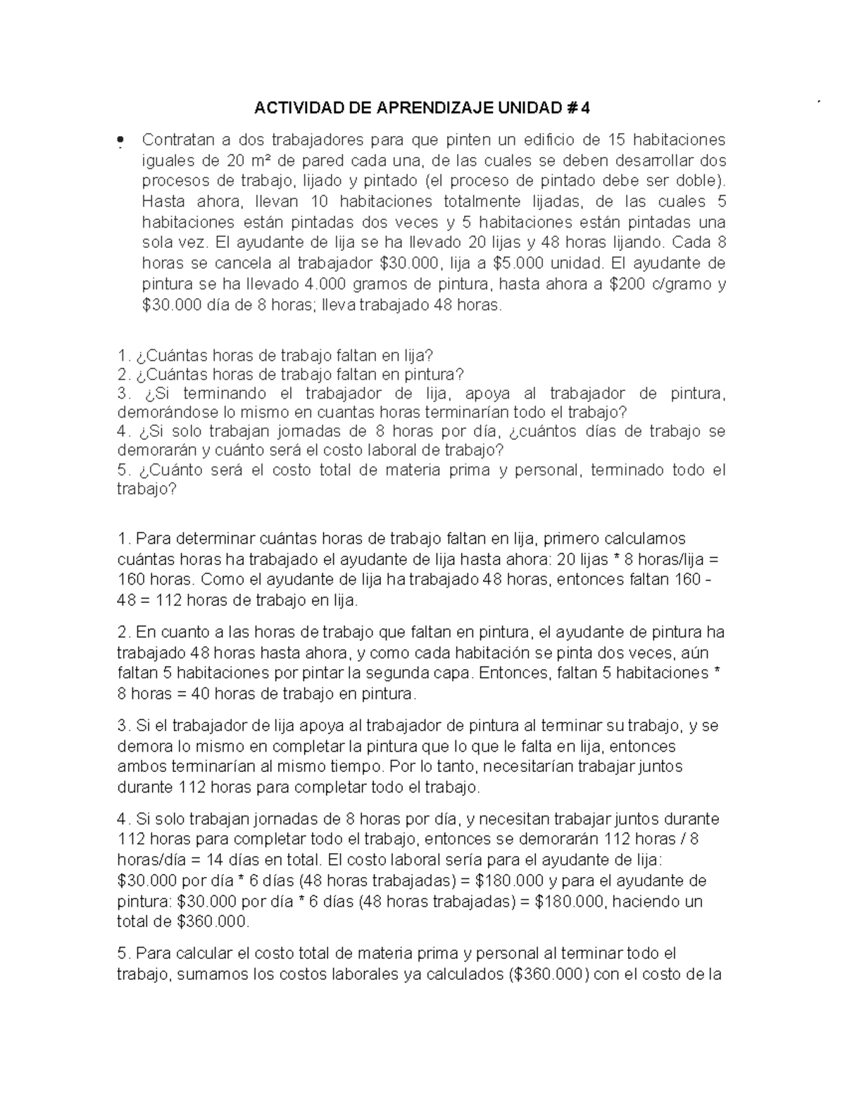 Actividad De Aprendizaje Unidad 4 Costos Actividad De Aprendizaje Unidad 4 Contratan A Dos 8451