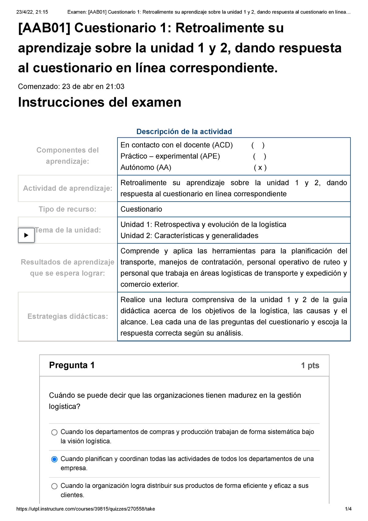 Examen [AAB01] Cuestionario 1 Retroalimente Su Aprendizaje Sobre La ...