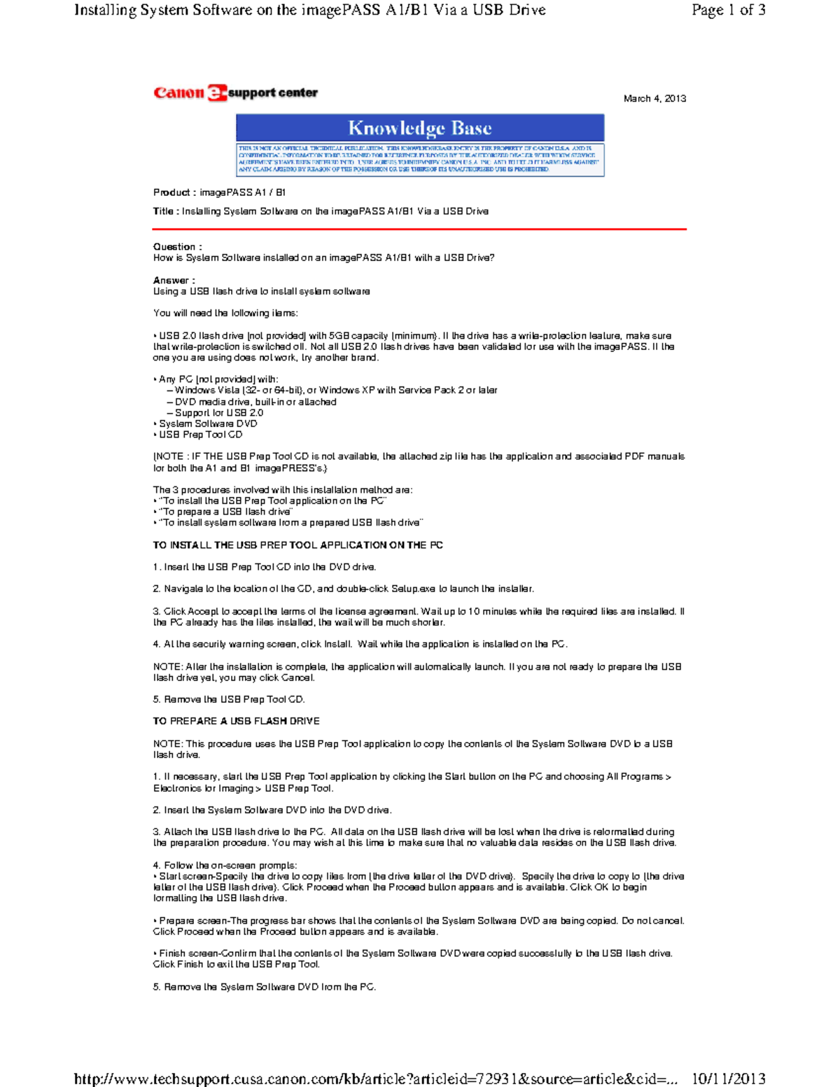 USB Procedure i PASS B1 - March 4, 2013 Product : imagePASS A1 / B ...