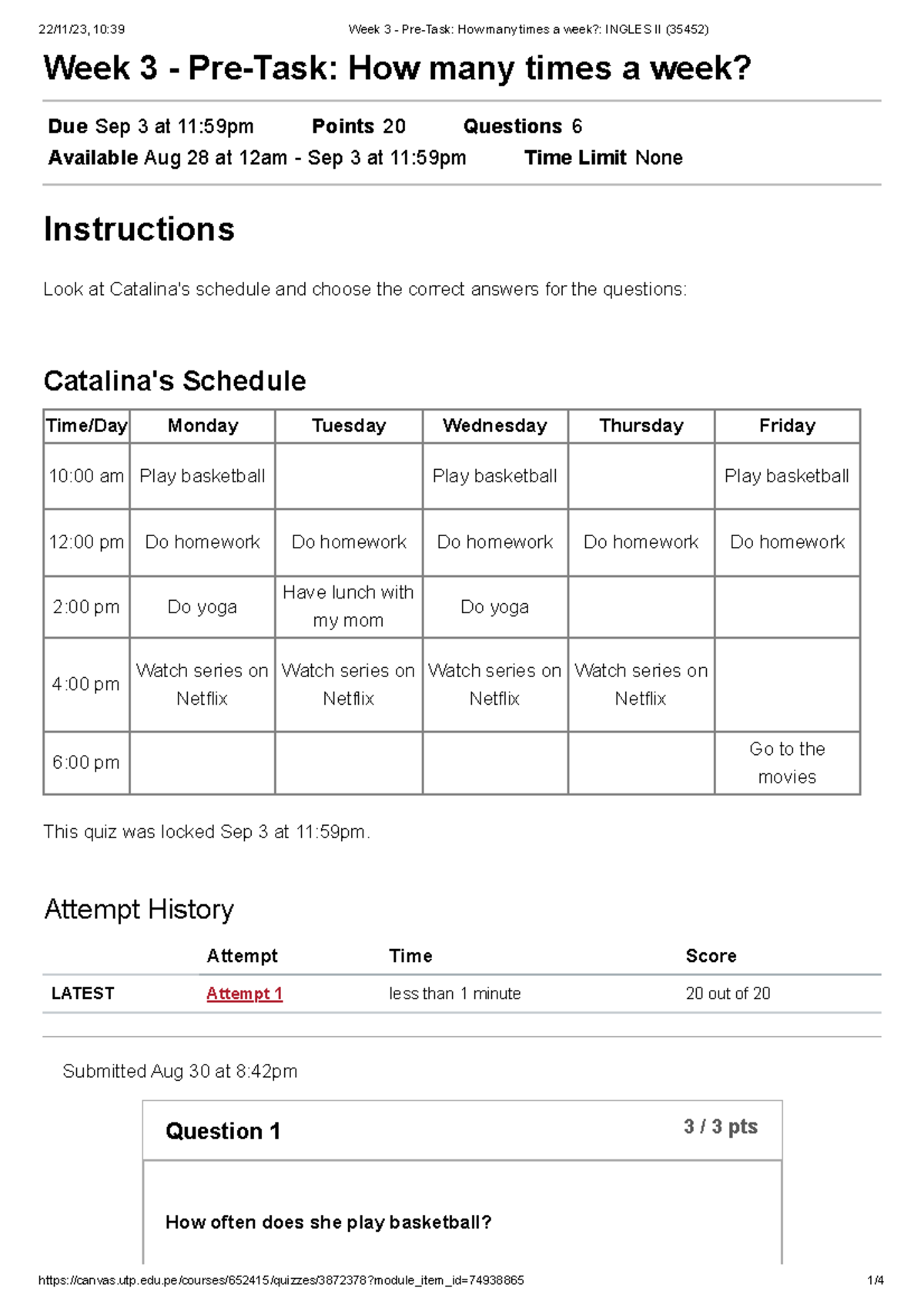 Week 3 Pre Task How Many Times A Week Ingles Ii 35452 Week 3