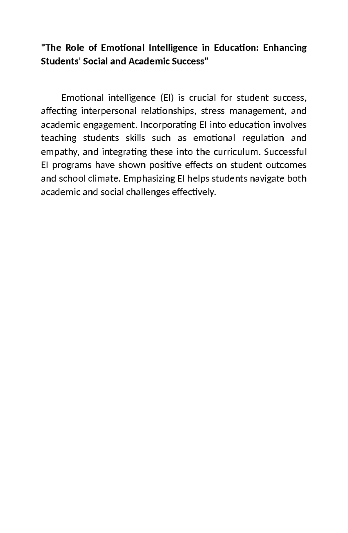 The Role of Emotional Intelligence in Education - Incorporating EI into ...