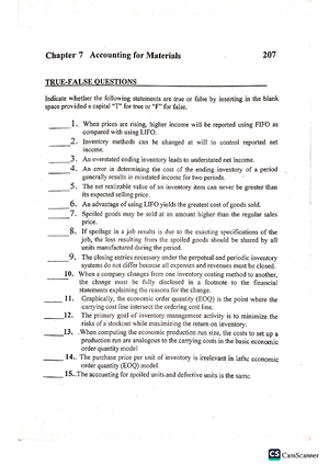 Chapter 4 Multiple Choice - Theories - Cost Accounting and Control ...