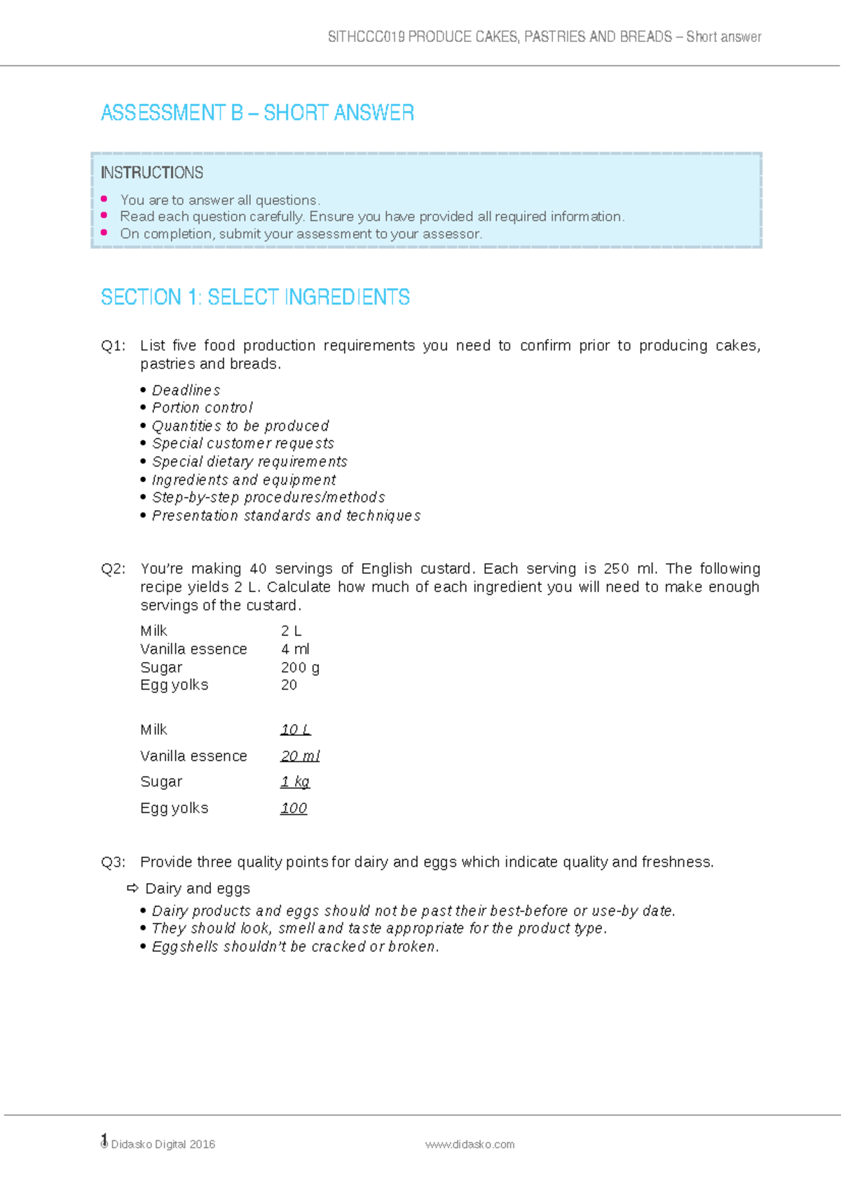 Sithccc 019 Assessment B Short Answer Answer V1 0 - ASSESSMENT B ...