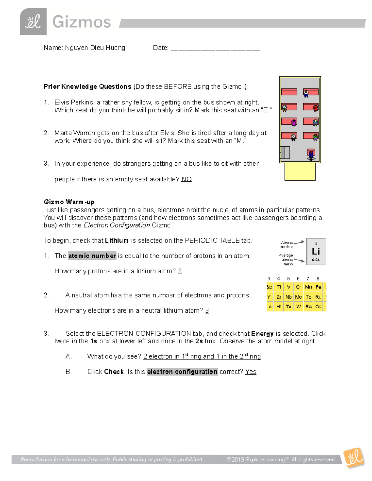 Electron Configuration SE - Name: Nguyen Dieu Huong Date: Prior Inside Electron Configuration Worksheet Answers