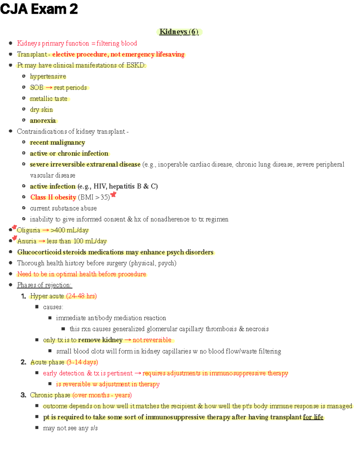 Clinical Judgement Exam 2 Notes - .LGQH\V .LGQH\V SULPDU\ IXQFWLRQ