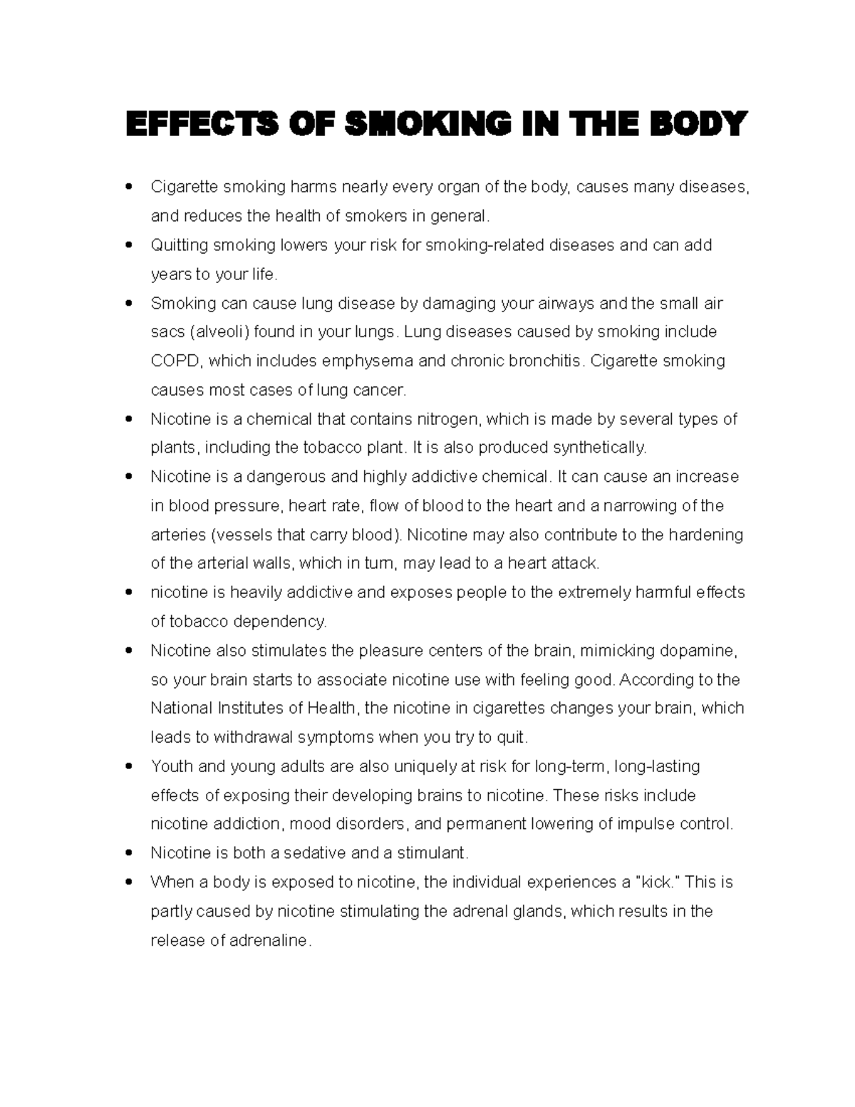 Effects OF Smoking IN THE BODY - EFFECTS OF SMOKING IN THE BODY ...