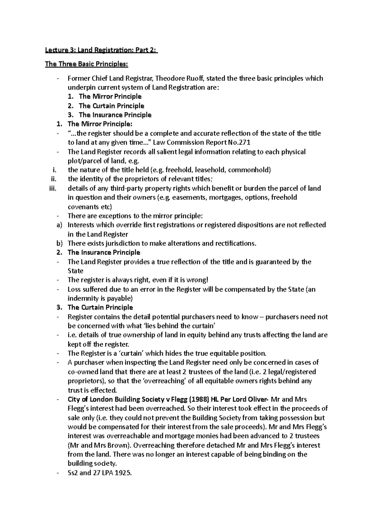 Land Registration The Mirror Principle 2. The Curtain Principle **3. The Insurance Principle