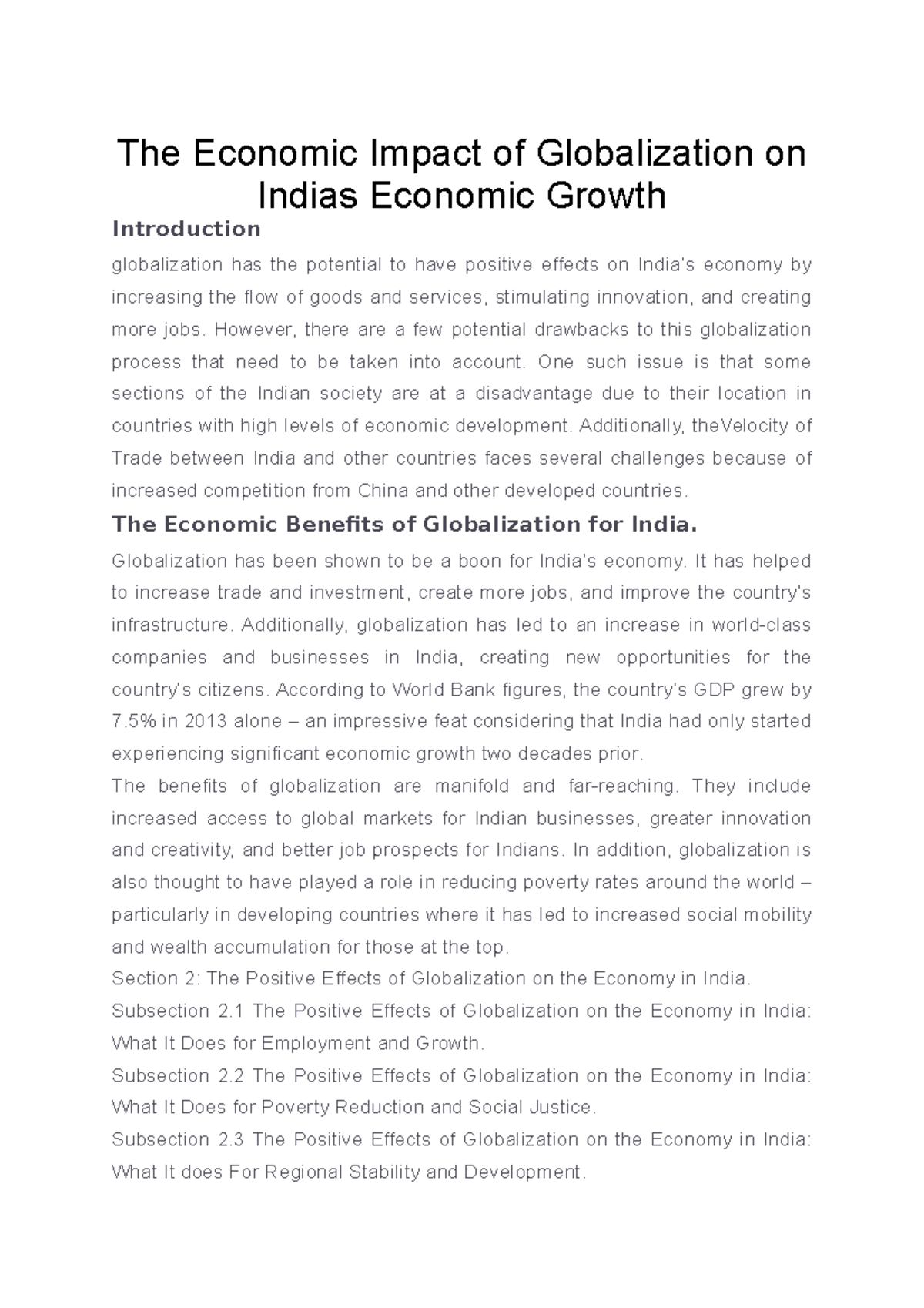 The Economic Impact of Globalization on Indias Economic Growth - The ...