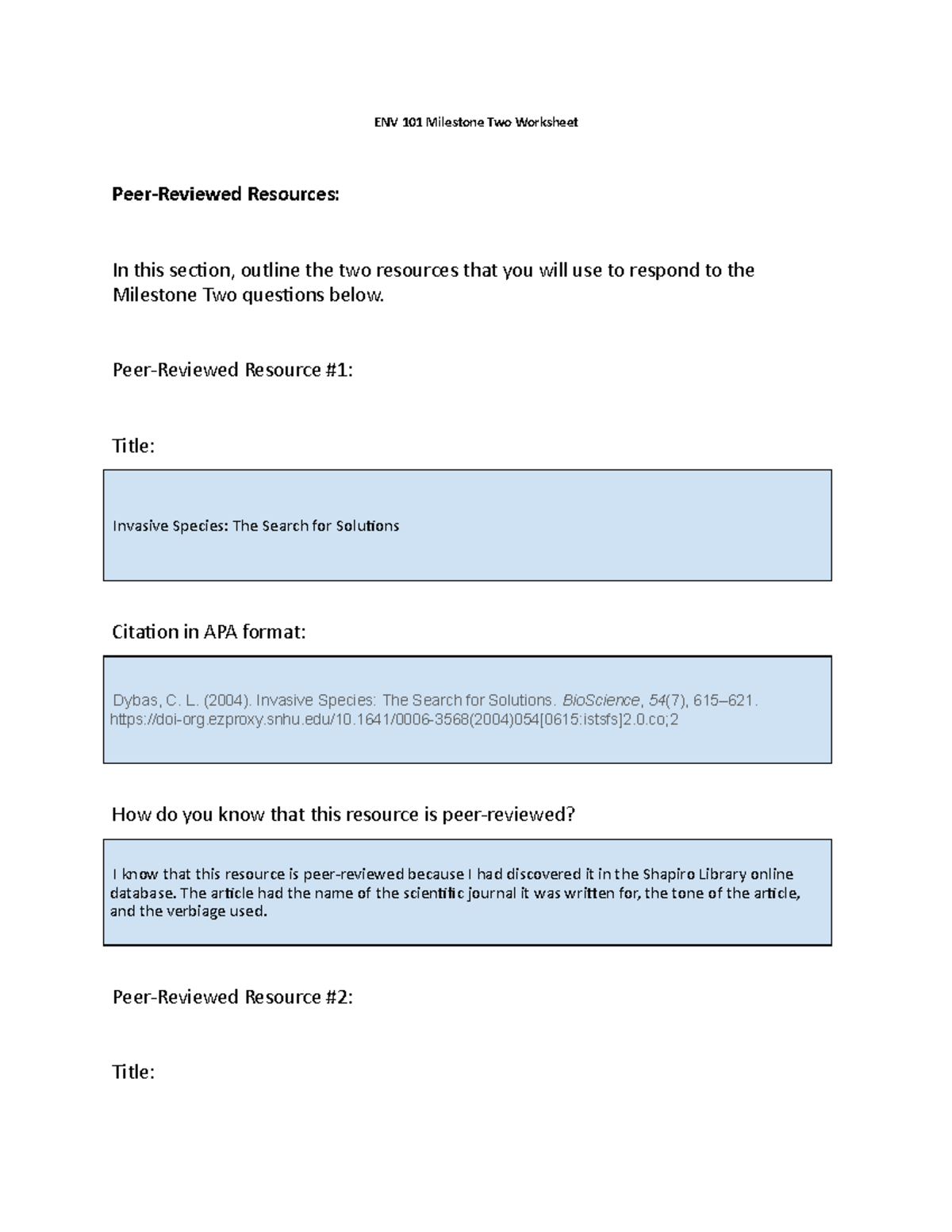 Env 101 Milestone Two Worksheet 2 - ENV 101 Milestone Two Worksheet ...