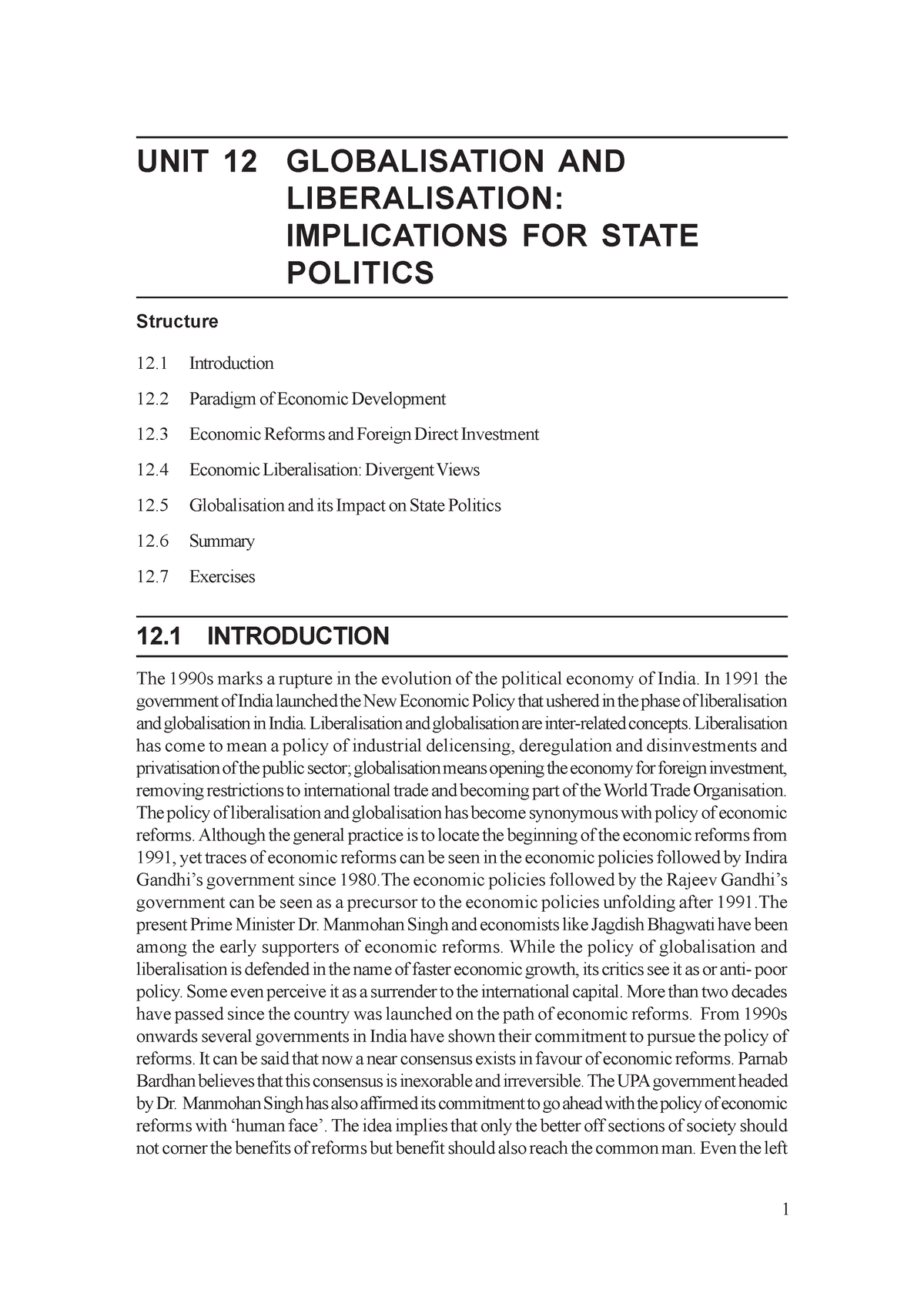 Httpswww.egyankosh.ac - UNIT 12 GLOBALISATION AND LIBERALISATION ...