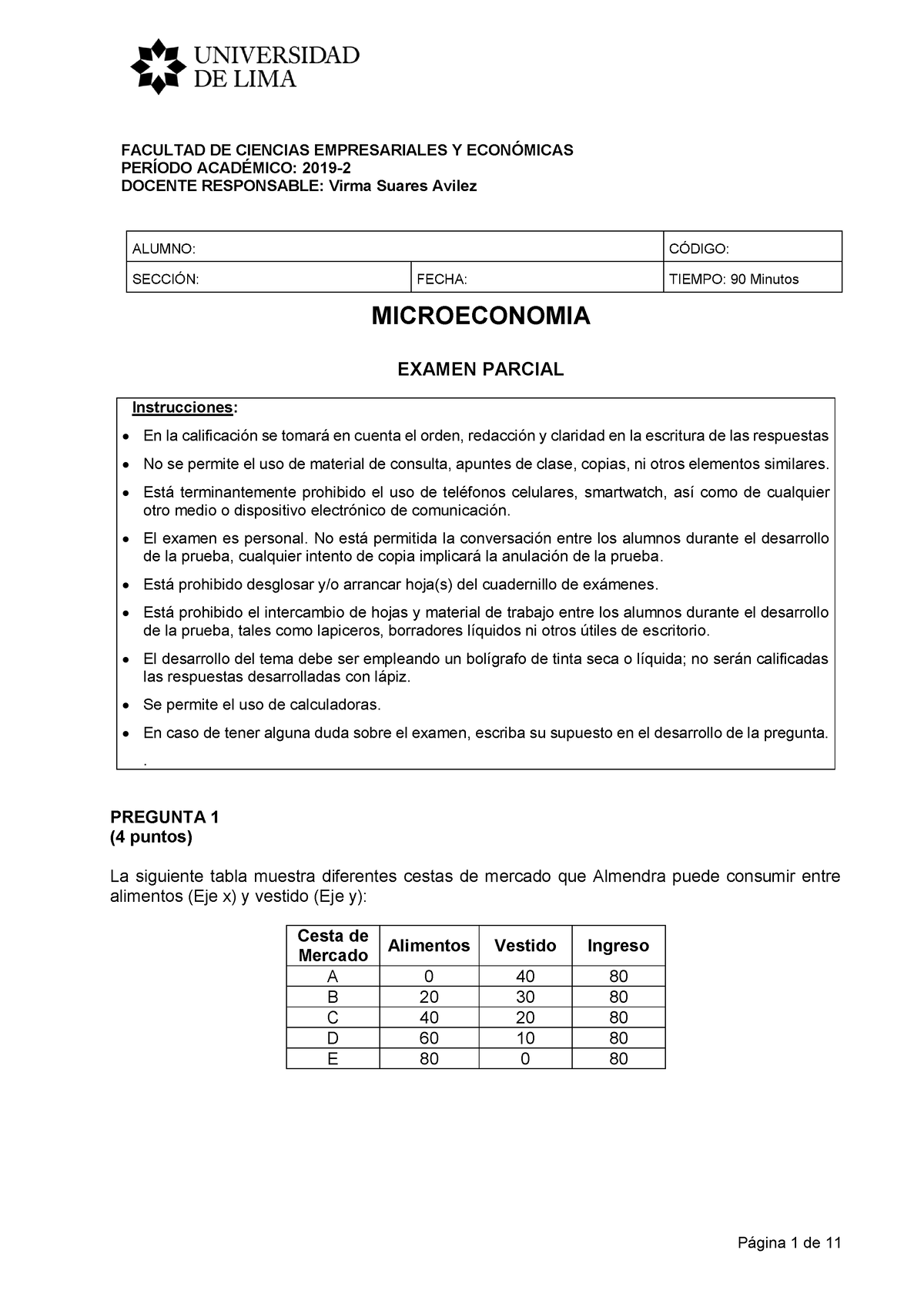 Examen Parcial Microeconomía 2019- 2 Microeconomía Solucionario ...