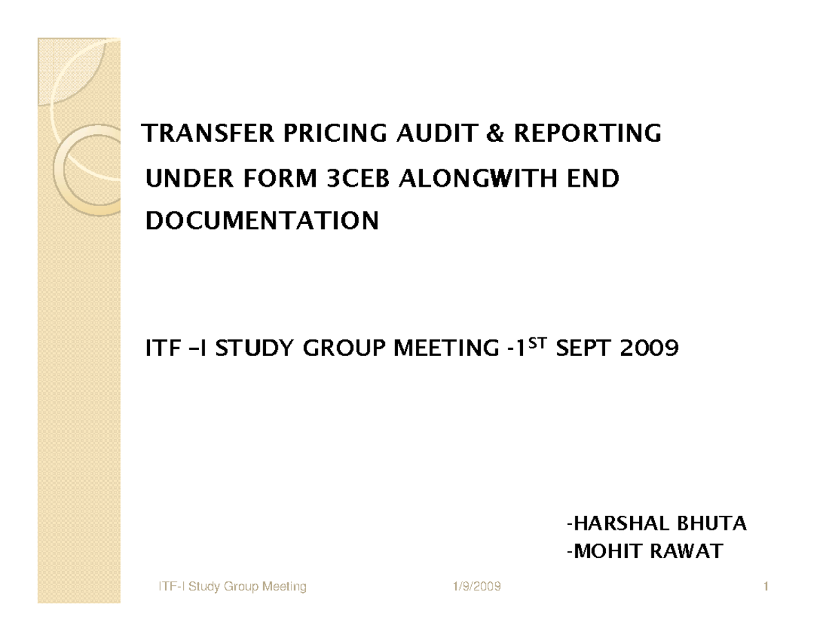 TransferPricing NOTES TRANSFER PRICING AUDIT & REPORTINGTRANSFER
