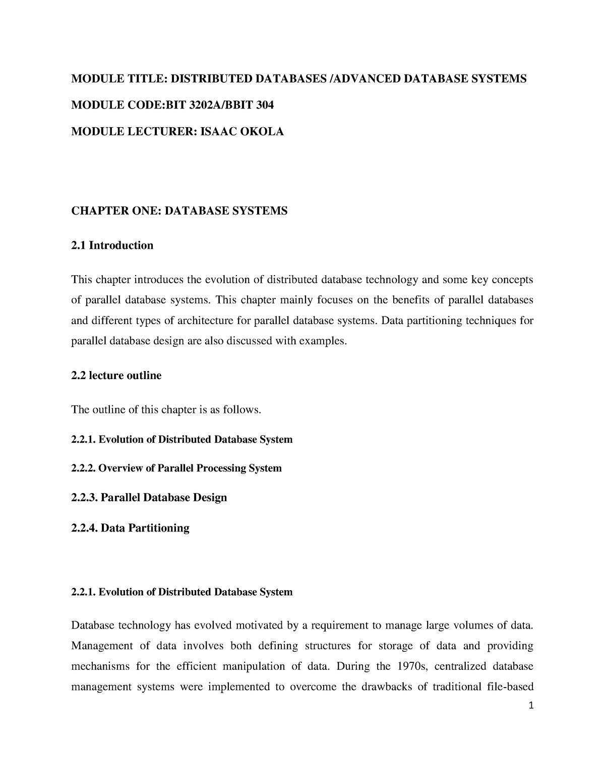 BIT 3202 A Distributed Databases - MODULE TITLE: DISTRIBUTED DATABASES ...