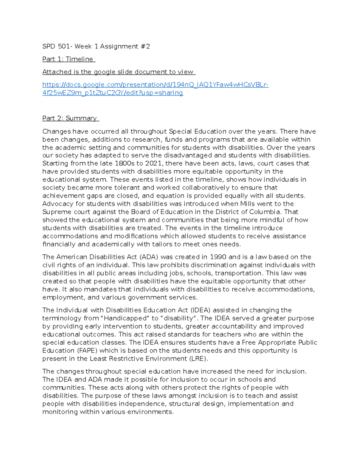 SPD 510 - week 1 -assignment #2 - SPD 501- Week 1 Assignment # Part 1 ...