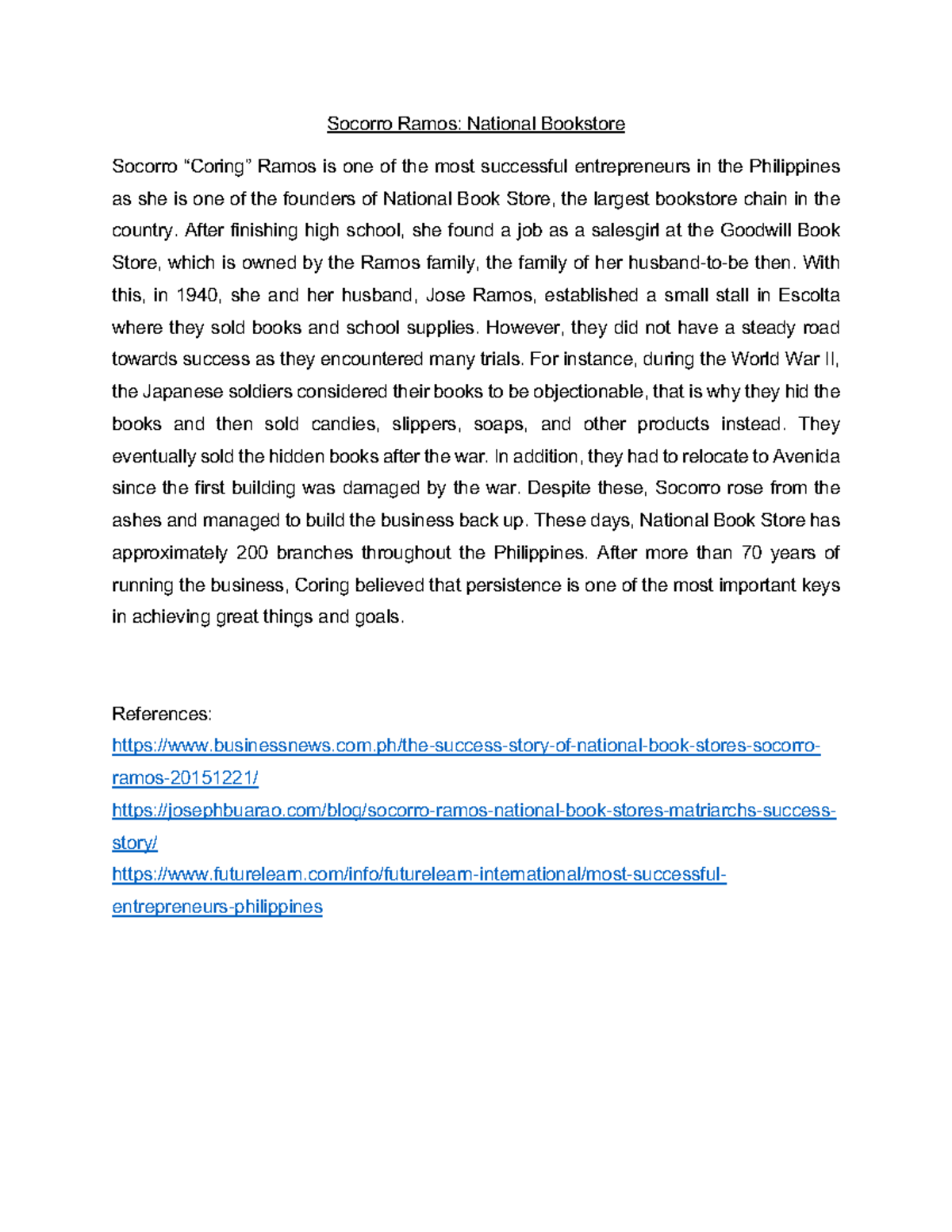 GEE Entrepreneur Socorro Ramos National Bookstore Socorro “Coring