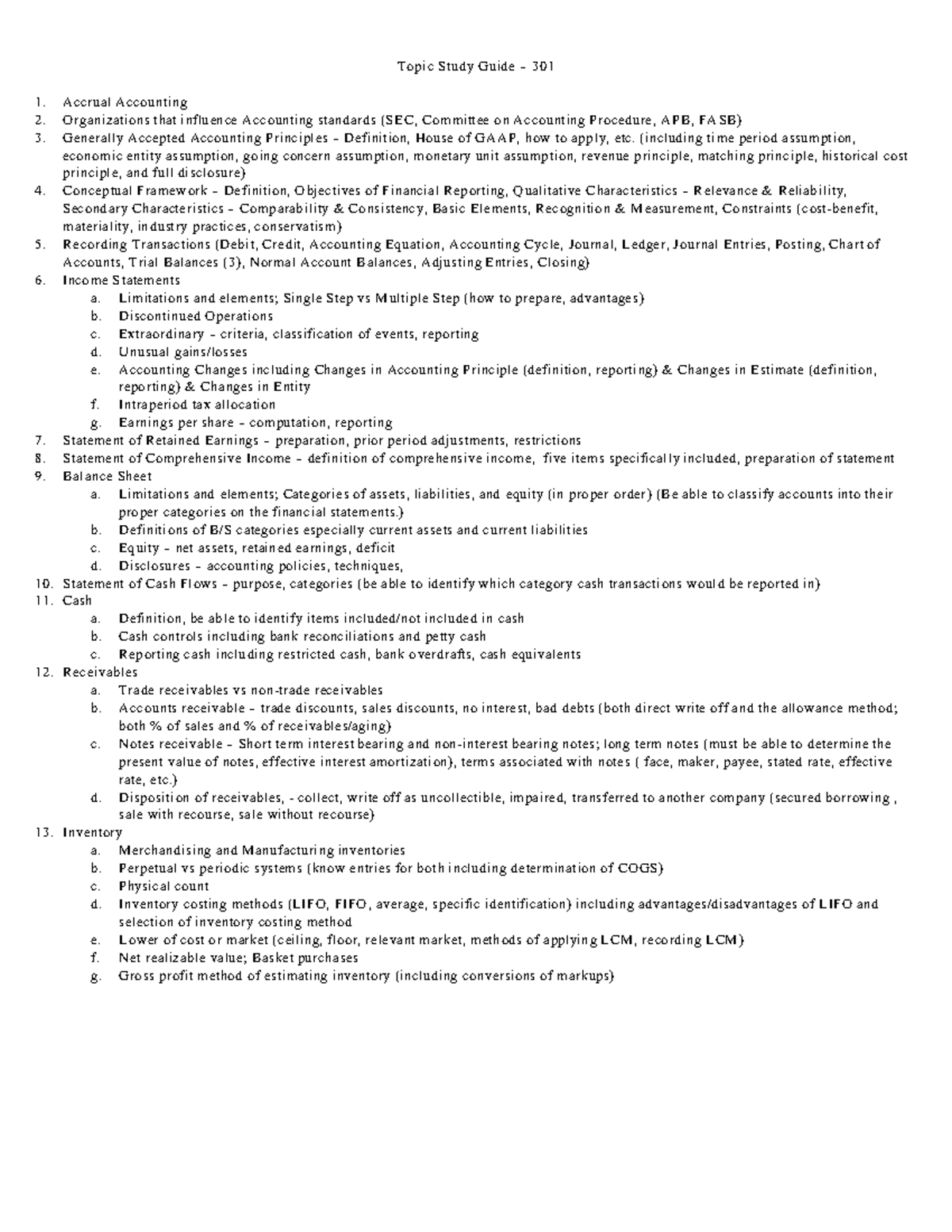 Final Study Guide - Topic Study Guide – 301 Accrual Accounting ...