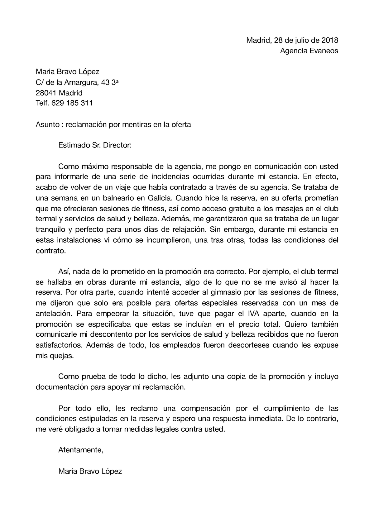 lettre commerciale espagnol