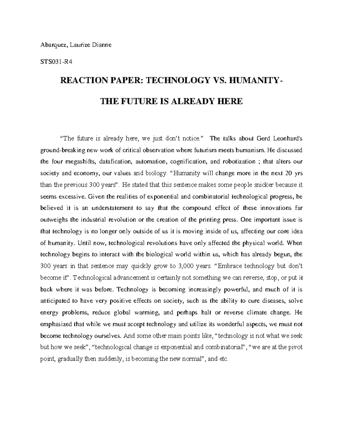 reaction paper about technology in education