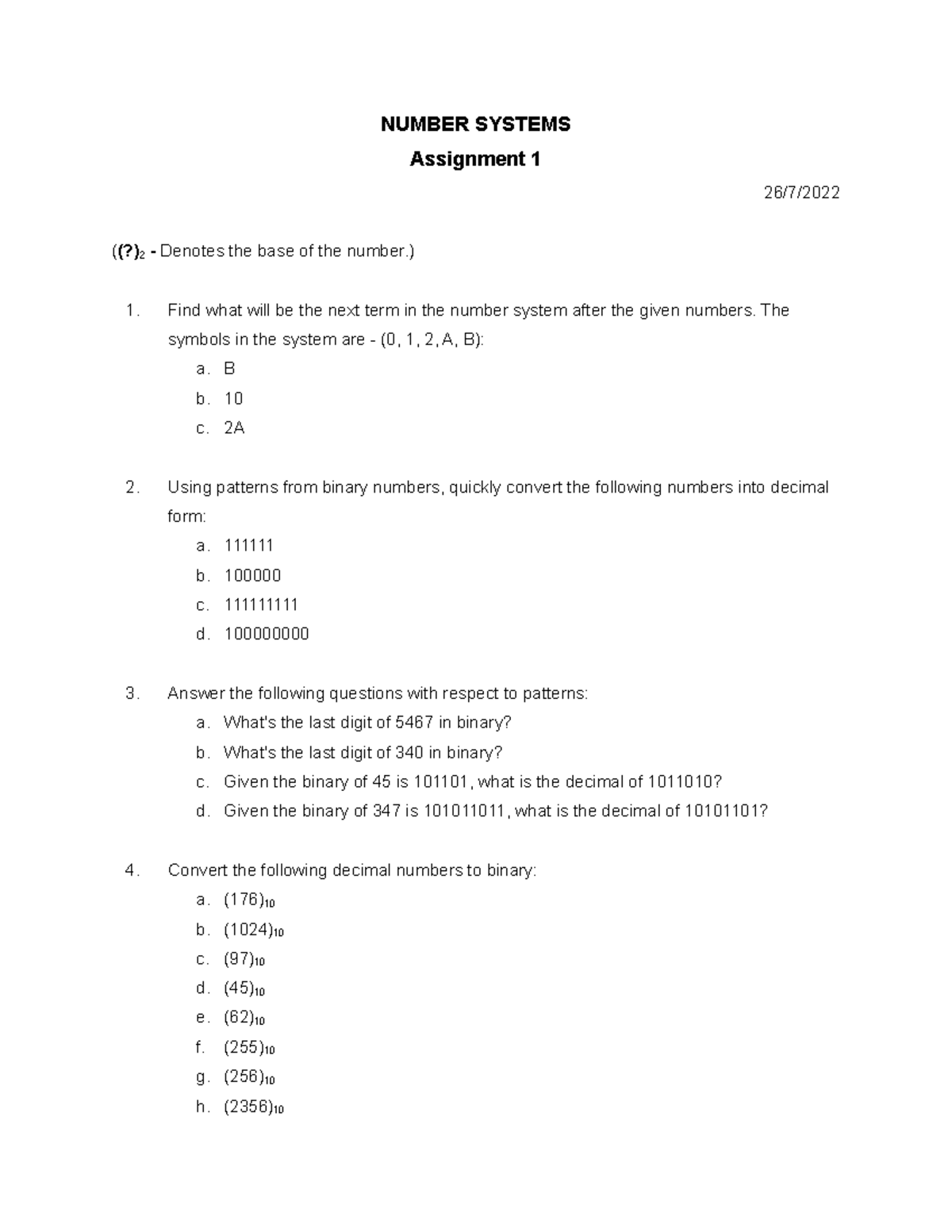 assignment 1 number system