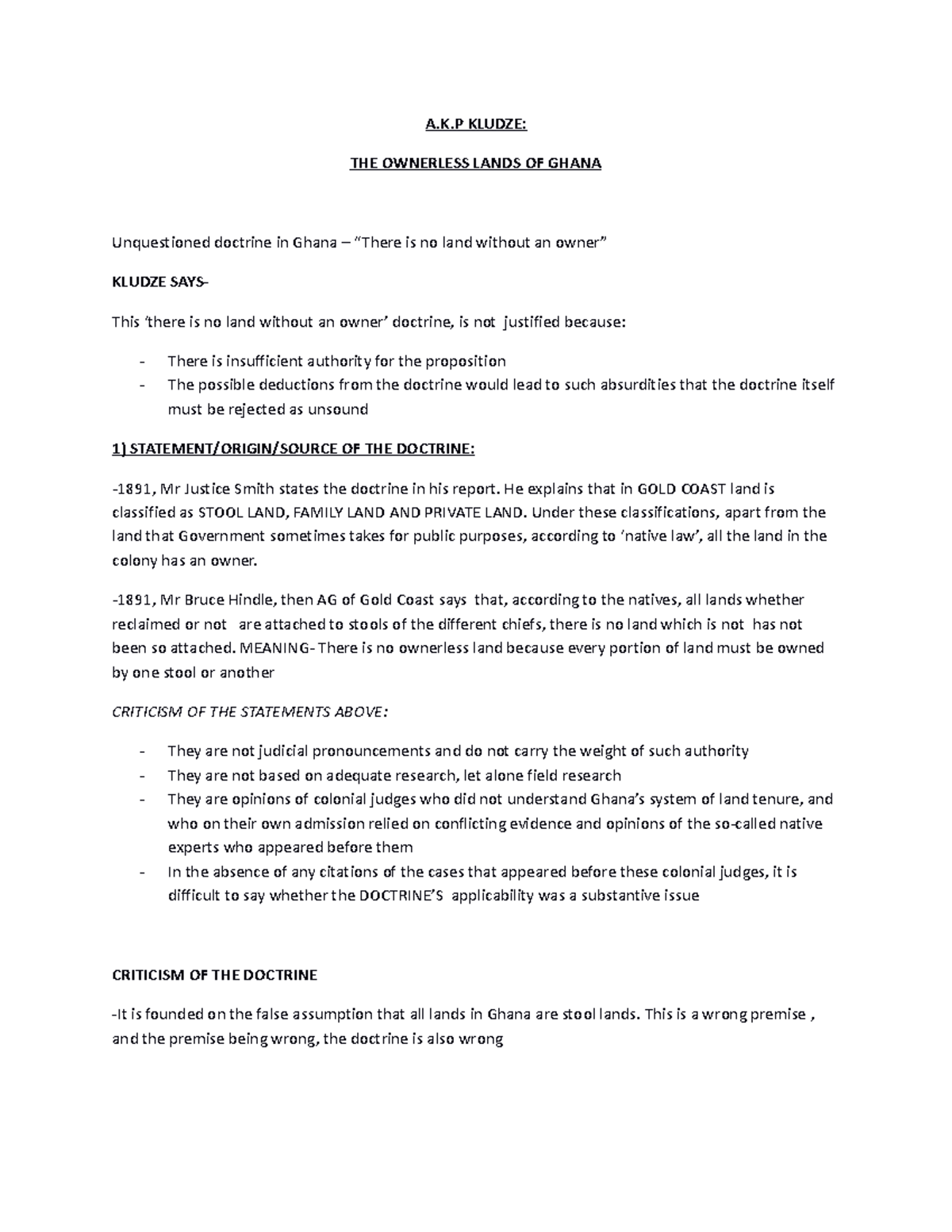IMM. Property 1 Ownerless Lands OF Ghana Summary A.K KLUDZE THE