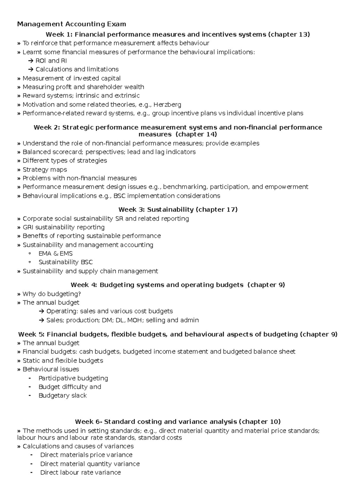 Management Accounting Exam topics key notes - Management Accounting ...