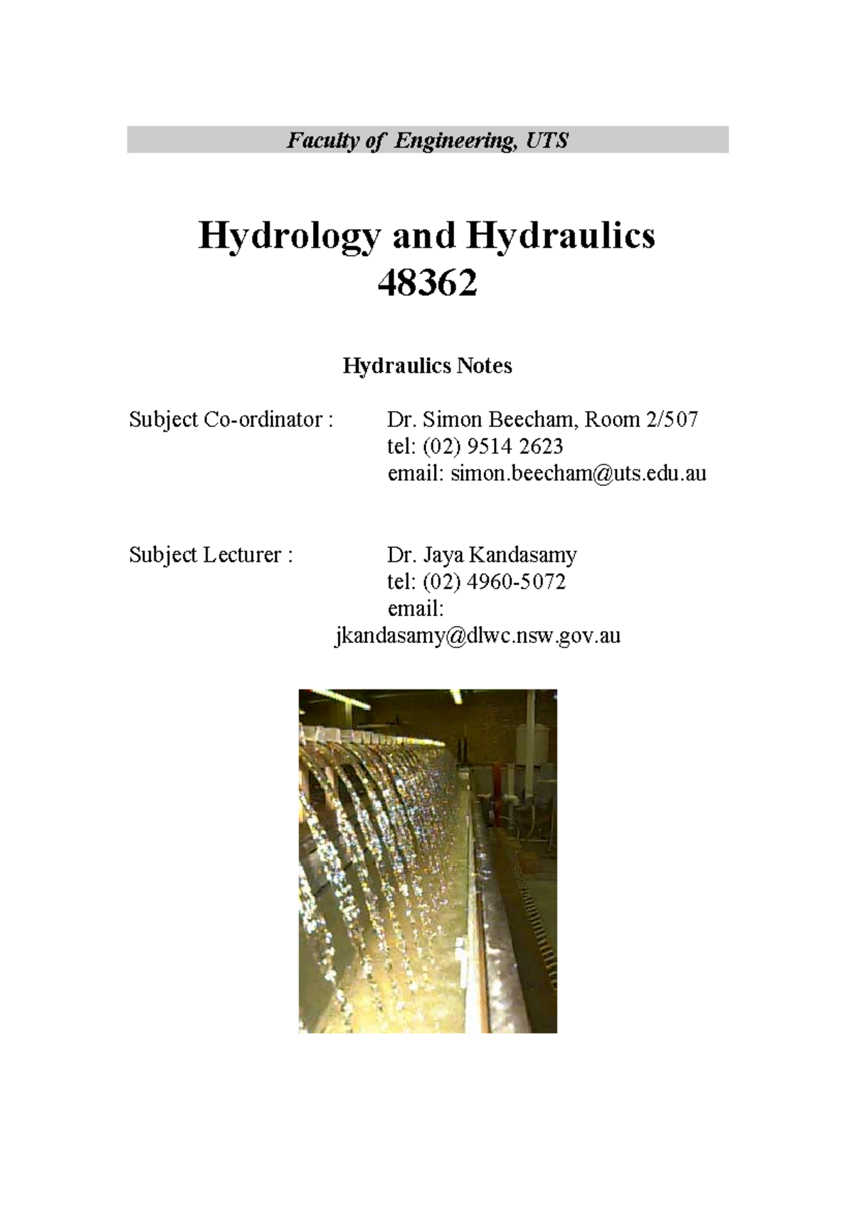 H Lecture notes suppplied from lecturer Faculty of Engineering, UTS