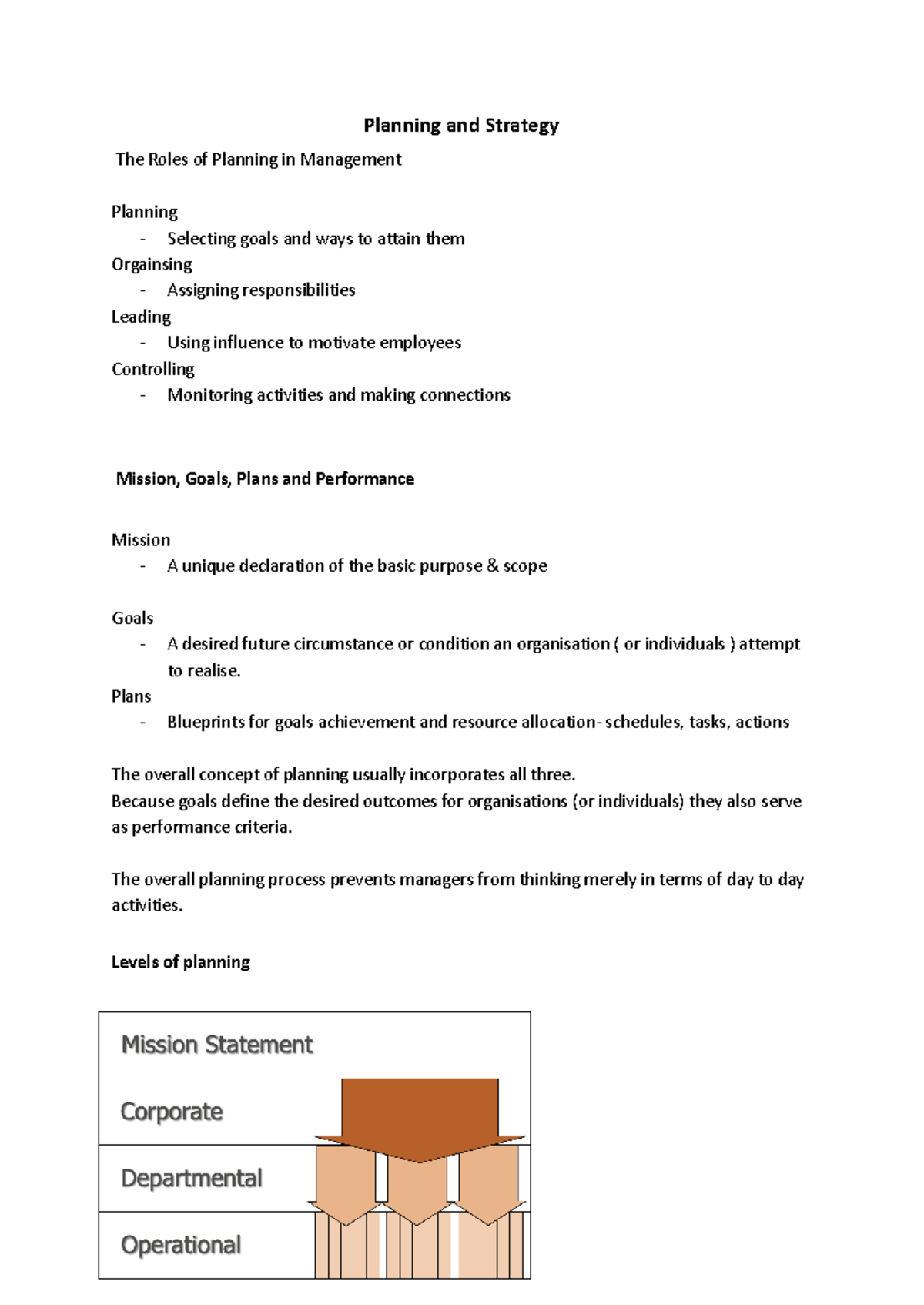 MGMT100 Week 3 Notes - Planning and Strategy The Roles of Planning in ...