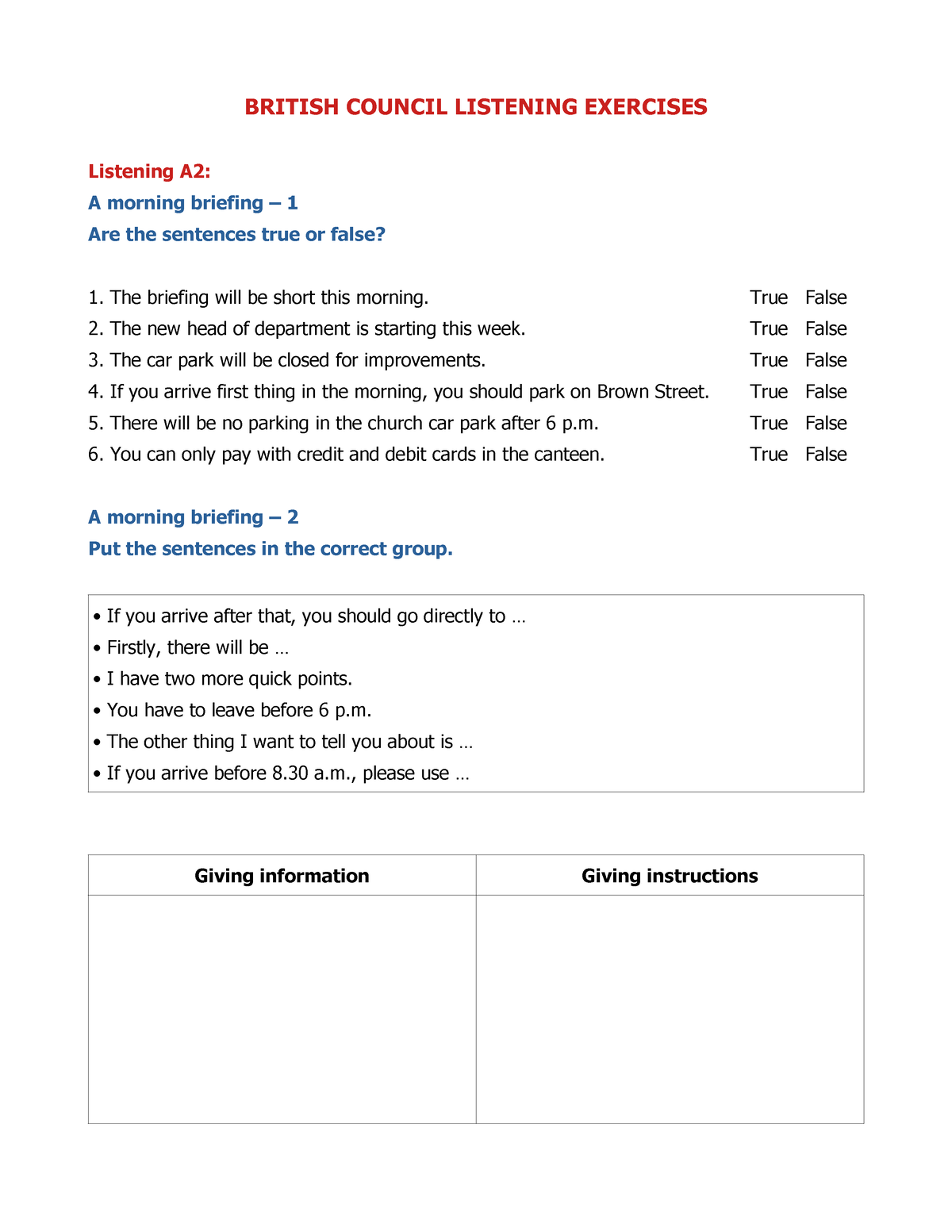 british council listening instructions for an assignment