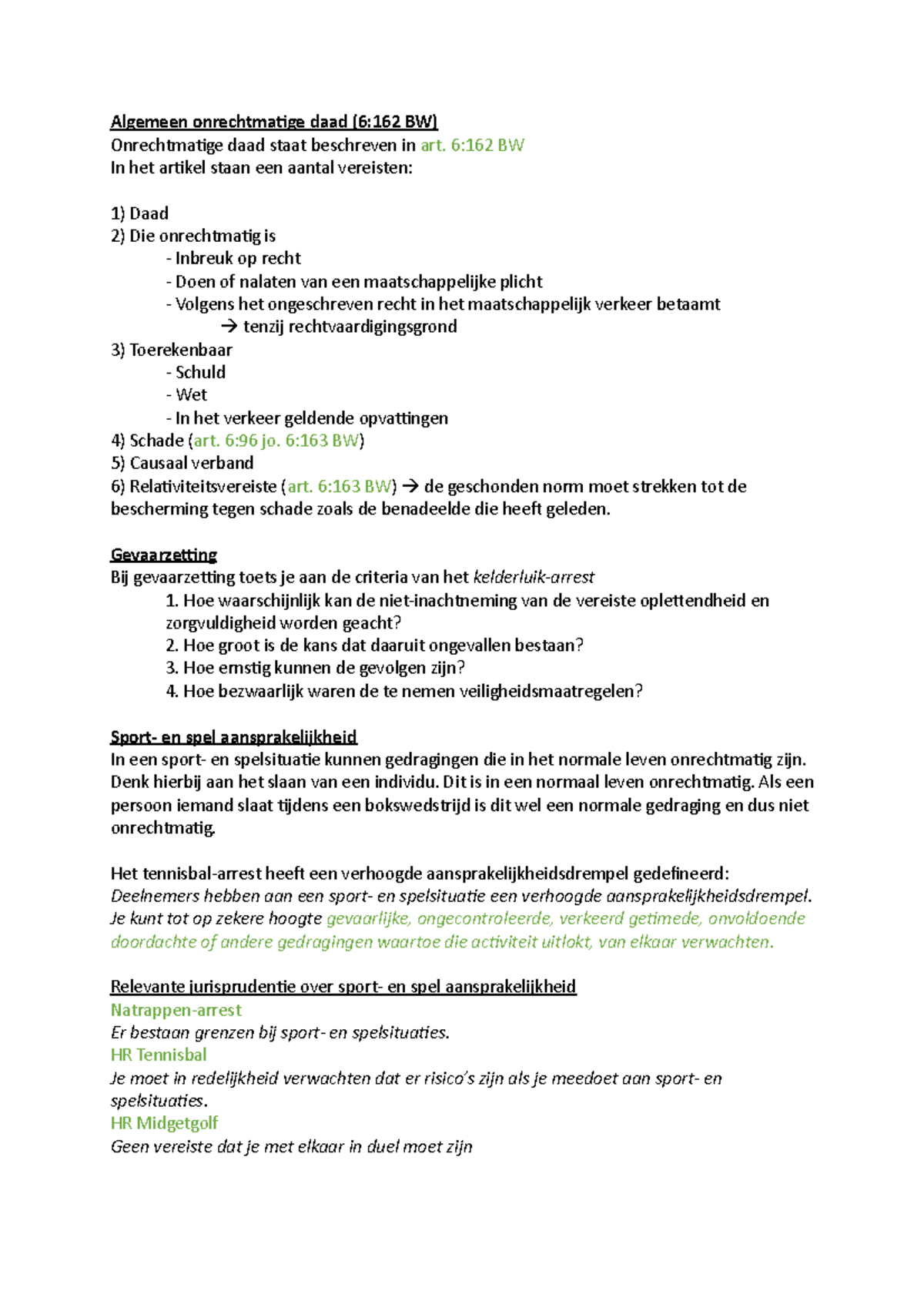 Verbintenissen II Beknopt - Algemeen Onrechtmatige Daad (6:162 BW ...