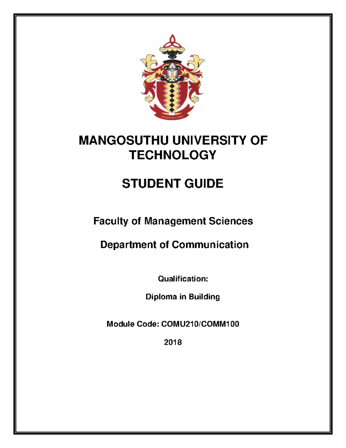 Building course outline - MANGOSUTHU UNIVERSITY OF TECHNOLOGY STUDENT ...