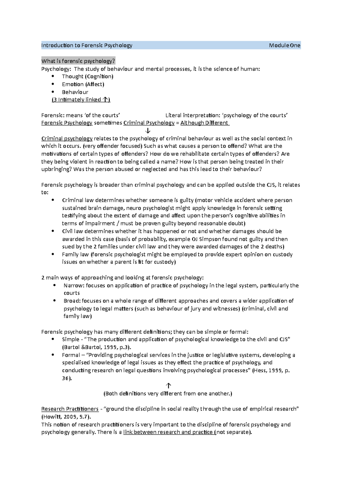 Introduction to Forensic Psychology Week 1 and 2 Notes - Introduction ...