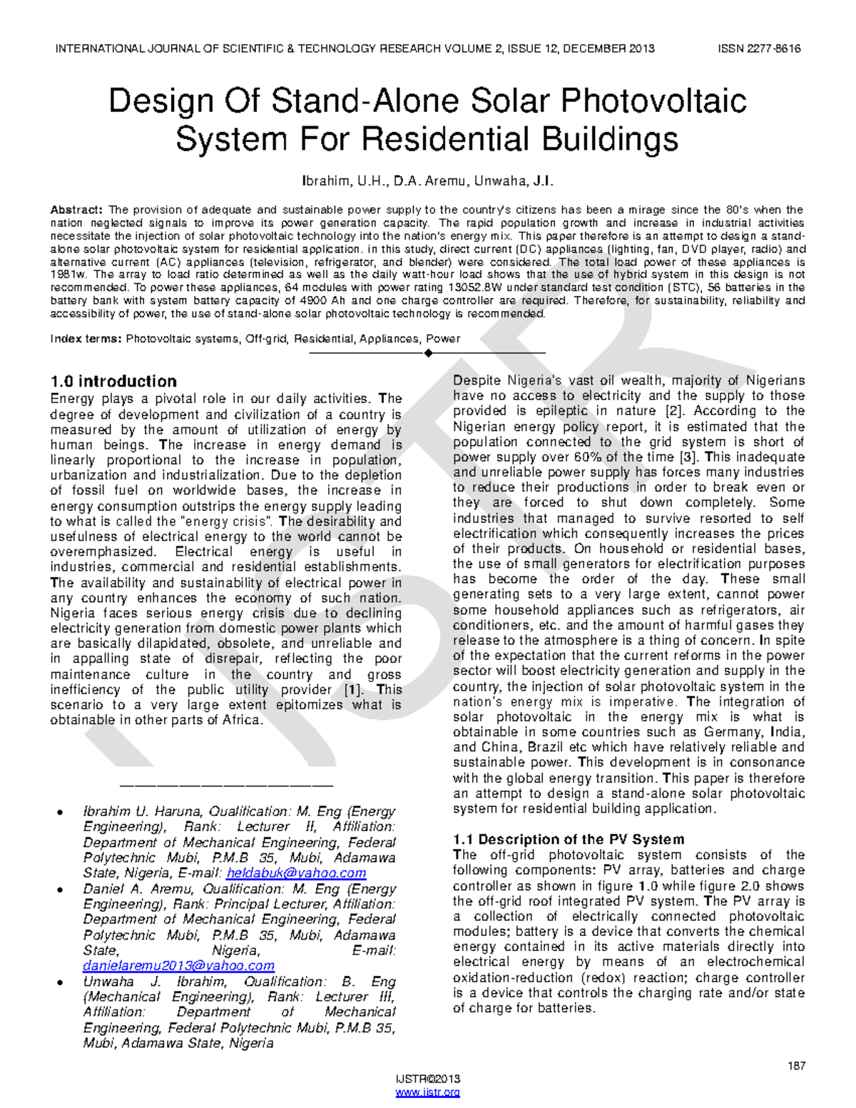 Design Of Stand alone Solar Photovoltaic System For Residential ...
